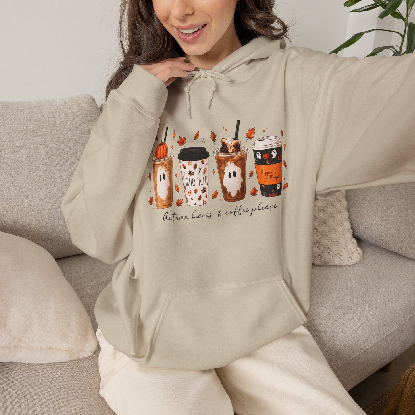 Coffee Fall Hoodie — Cute Autumn Coffee Cups "Autumn Vibes & Cozy Cocoa"
