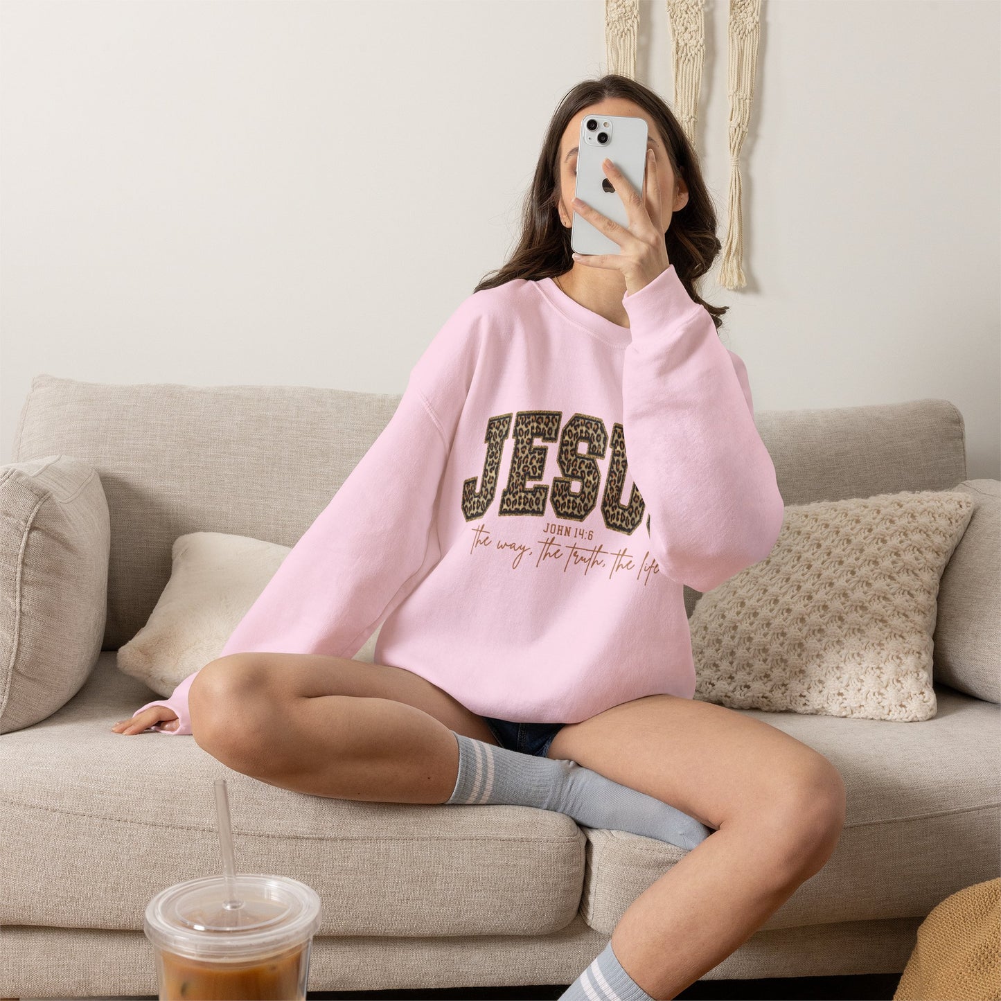 Jesus Leopard Print Crewneck Sweatshirt - Faith Graphic Pullover