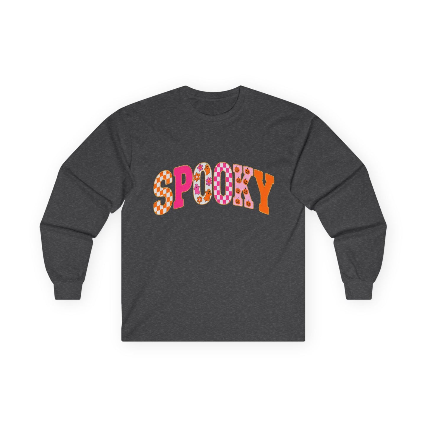 Spooky Colorblock Long Sleeve Tee — Retro Halloween Graphic