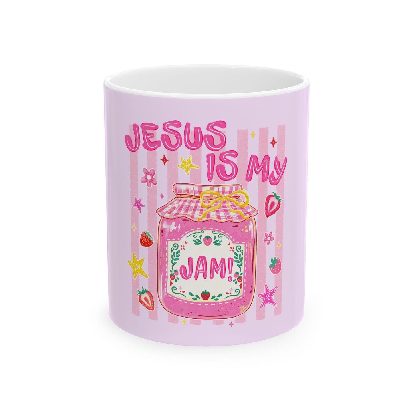 Jesus Is My Jam Pink Ceramic Mug — Cute Christian Coffee Cup (11oz/15oz)