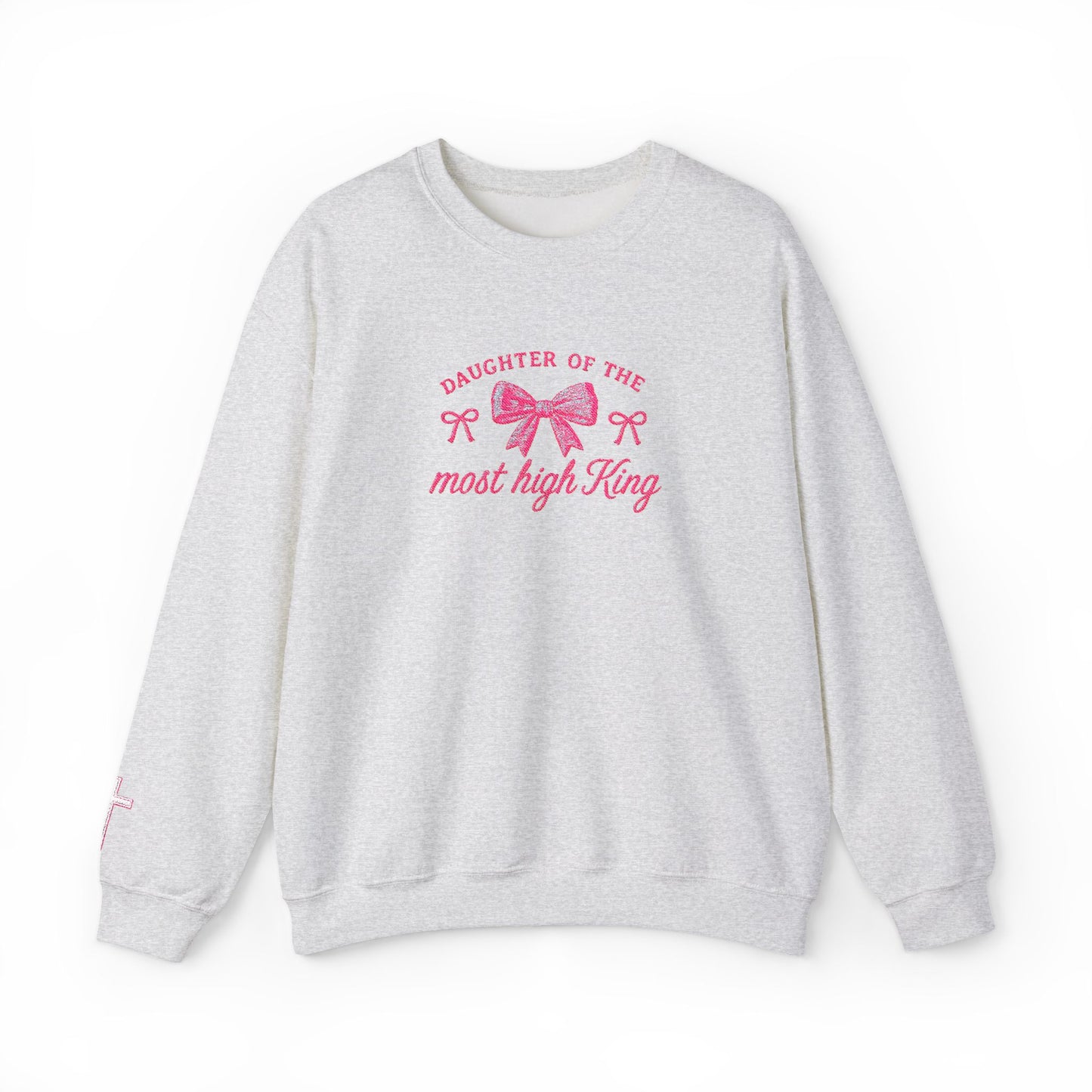 Crewneck Sweatshirt — "Daughter of the Most High King" Pink Scripture Graphic