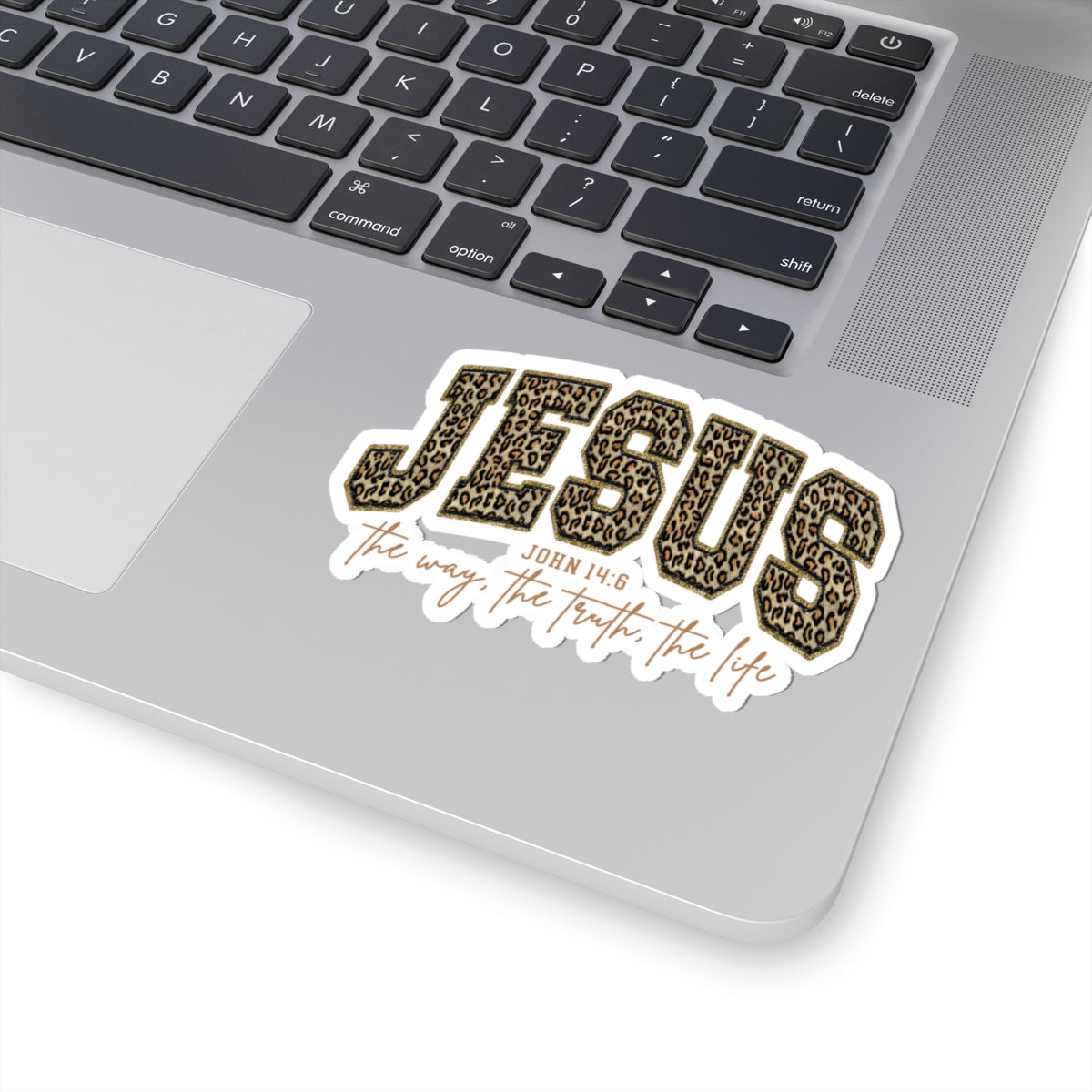 Jesus Leopard Print Kiss-Cut Sticker — "John 14:6 The Way, The Truth, The Life"
