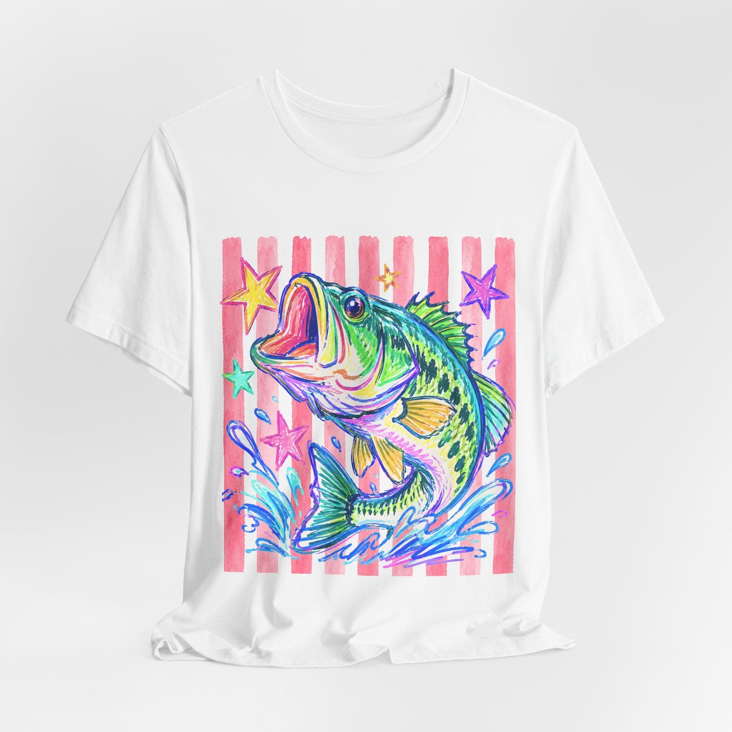 Bass Fishing Tee — Colorful Neon Largemouth Fish Graphic T-Shirt