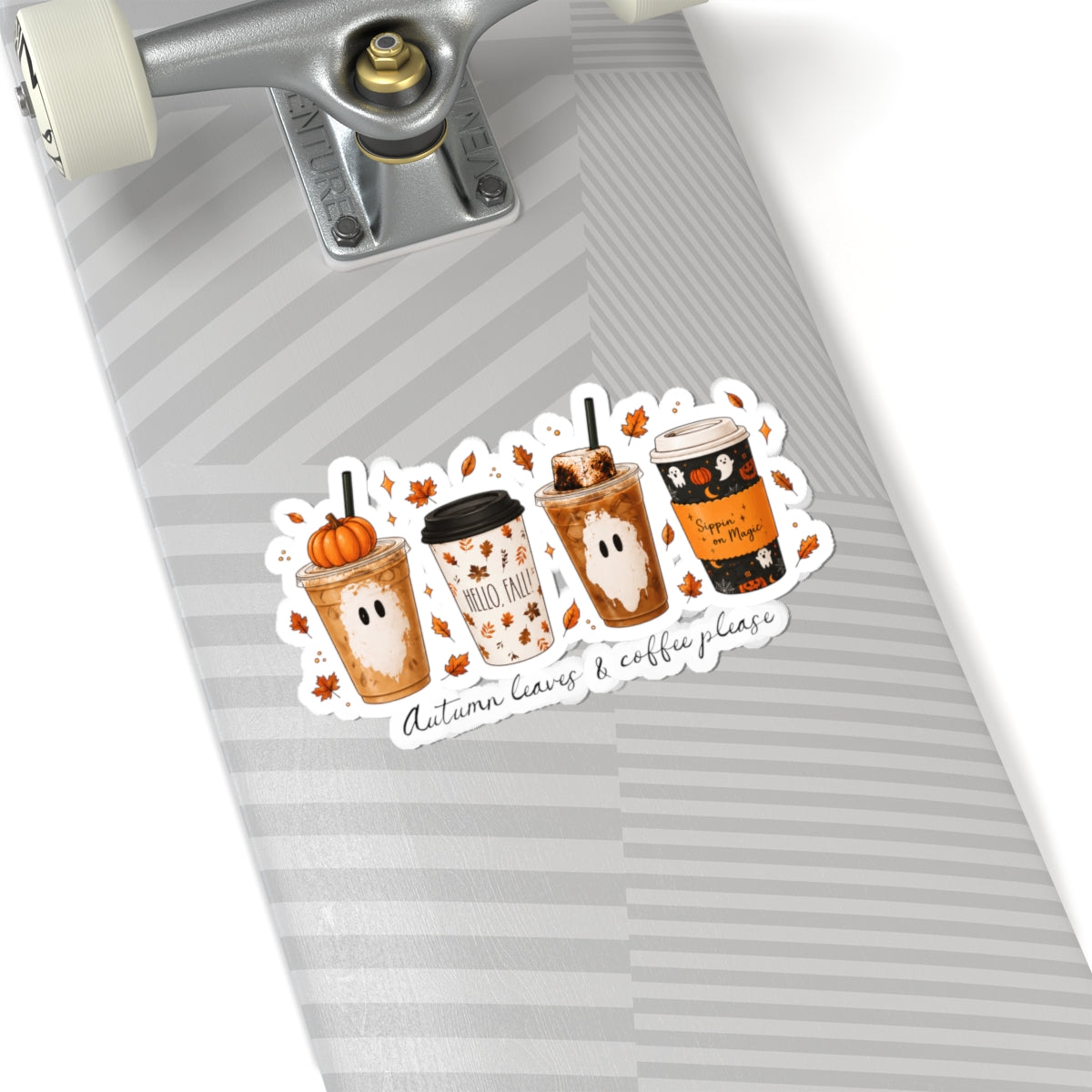 Autumn Coffee Ghosts Sticker - Fall Pumpkin Latte Kiss-Cut Sticker