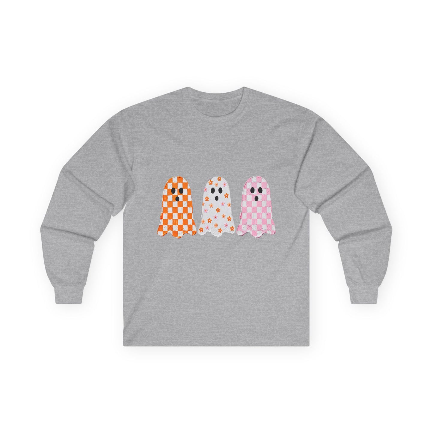 Checker Ghosts Long Sleeve Tee — Cute Halloween Graphic Shirt