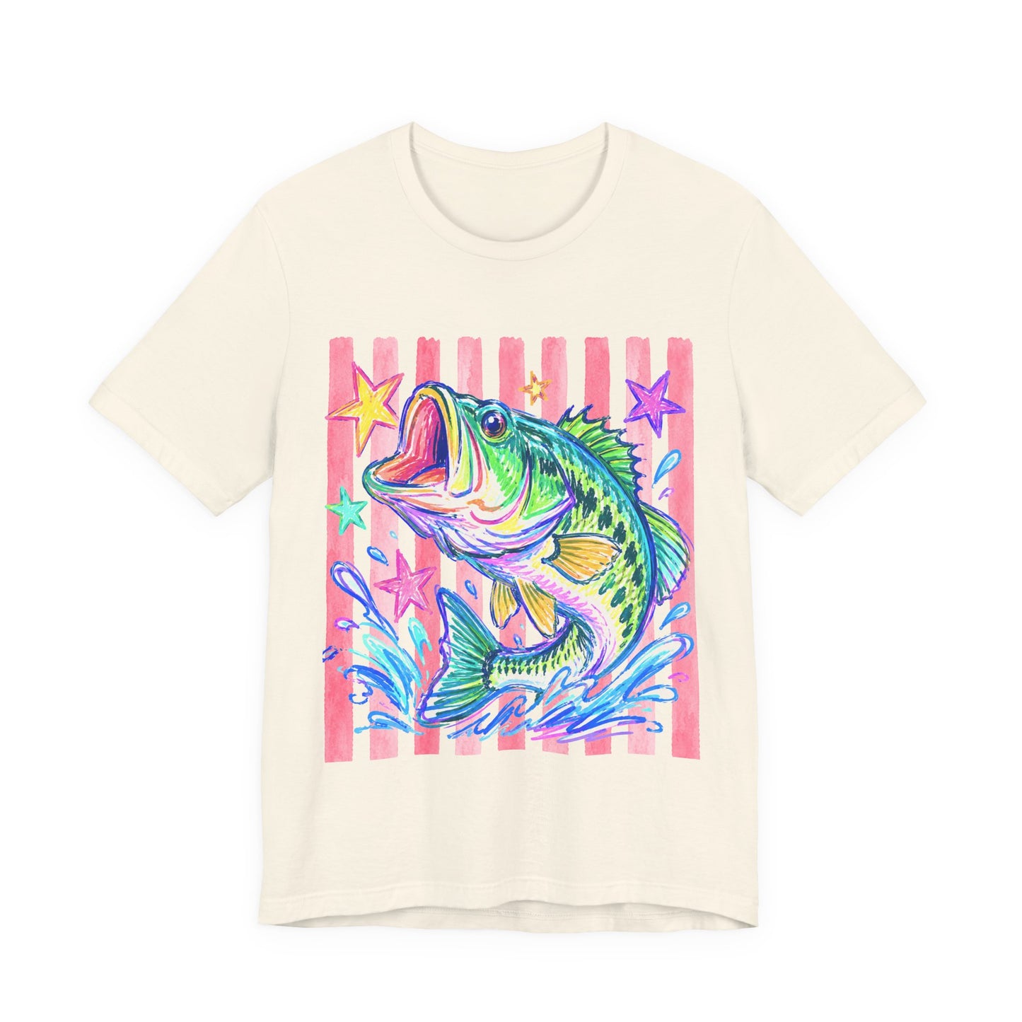 Bass Fishing Tee — Colorful Neon Largemouth Fish Graphic T-Shirt