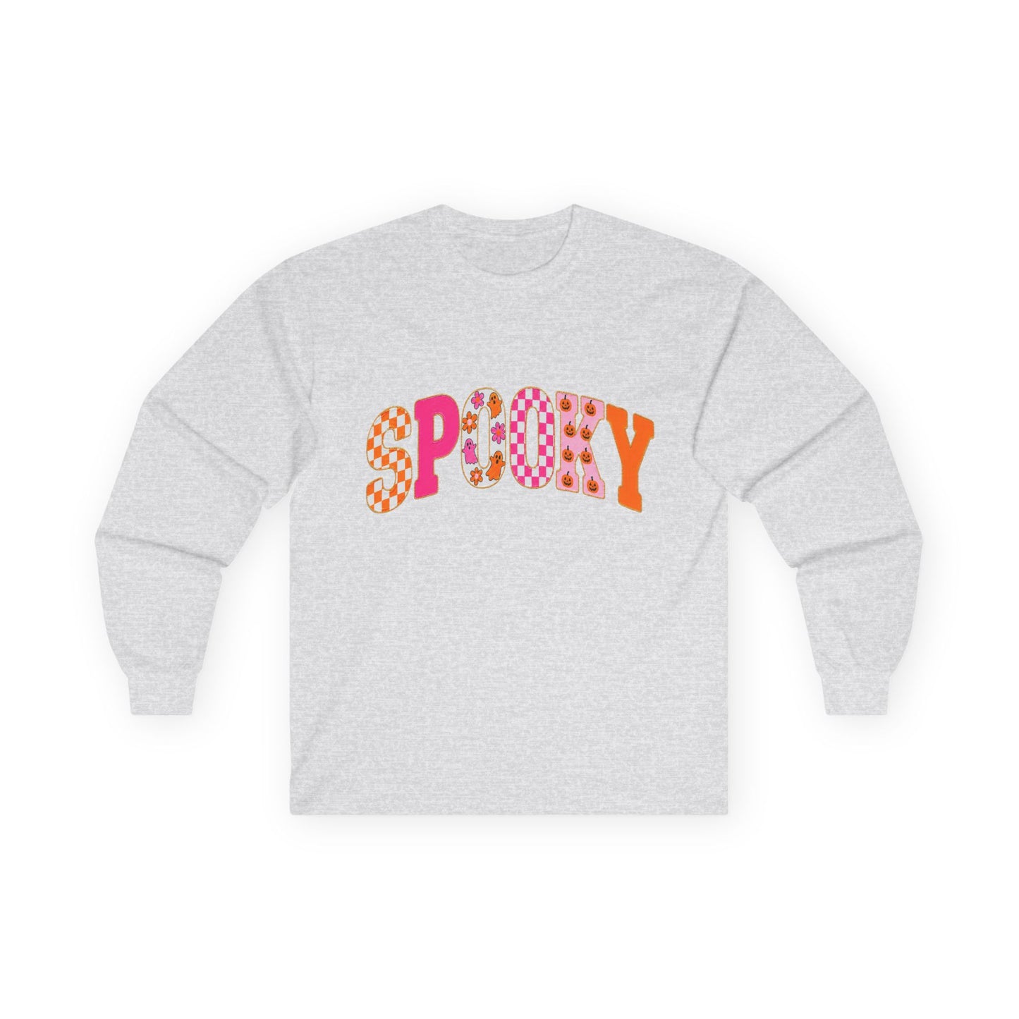 Spooky Colorblock Long Sleeve Tee — Retro Halloween Graphic