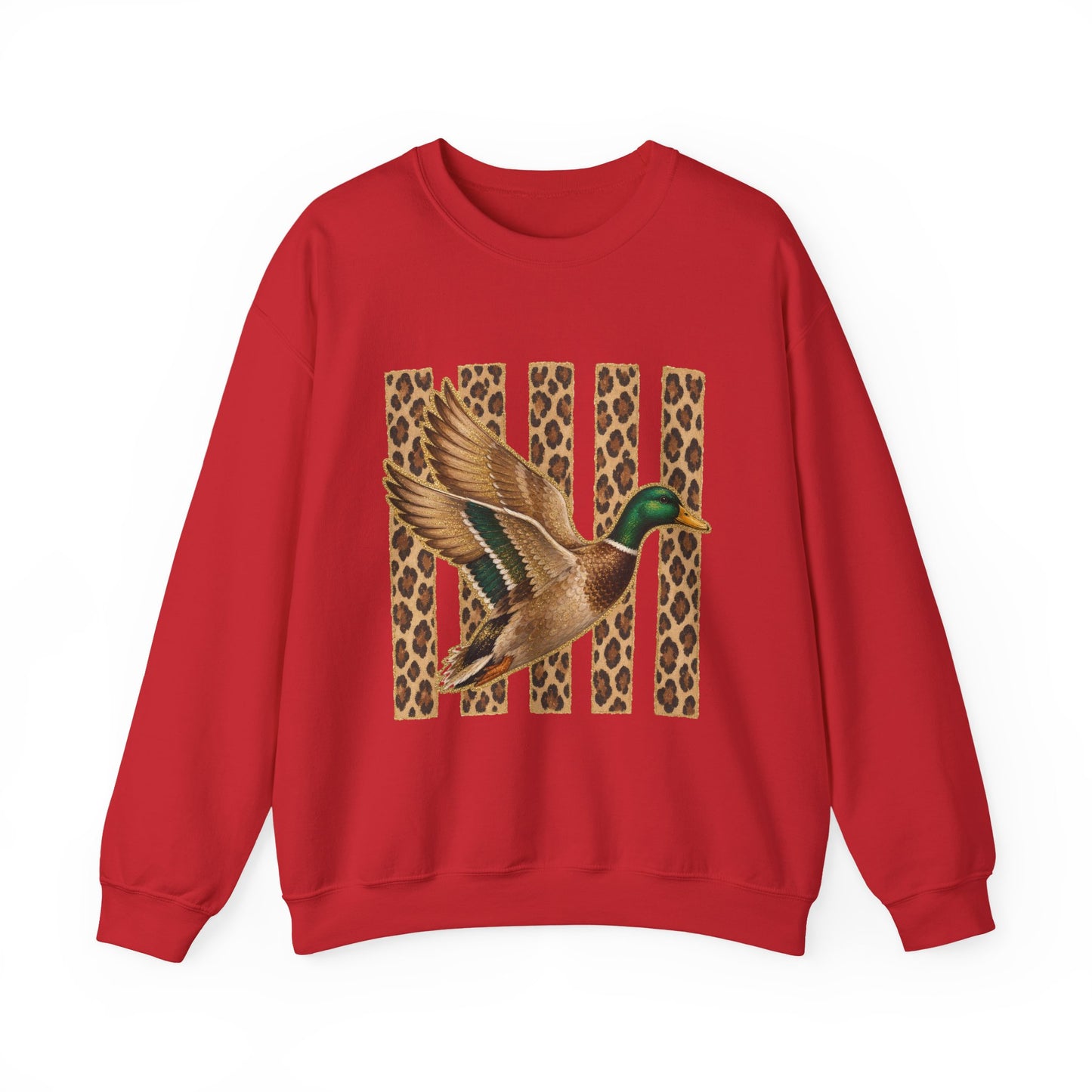 Duck & Leopard Stripe Crewneck Sweatshirt — Vintage Mallard Graphic