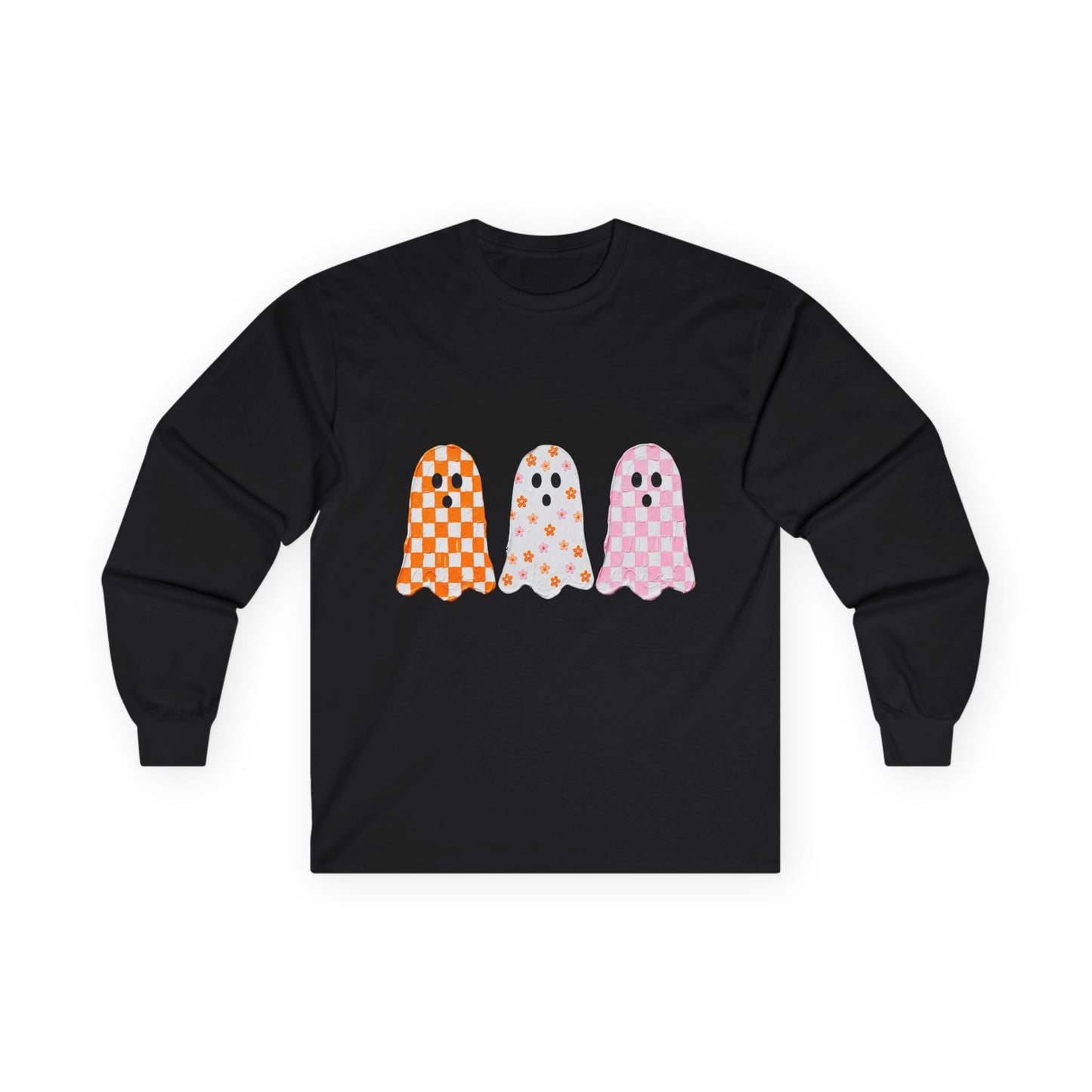 Checker Ghosts Long Sleeve Tee — Cute Halloween Graphic Shirt