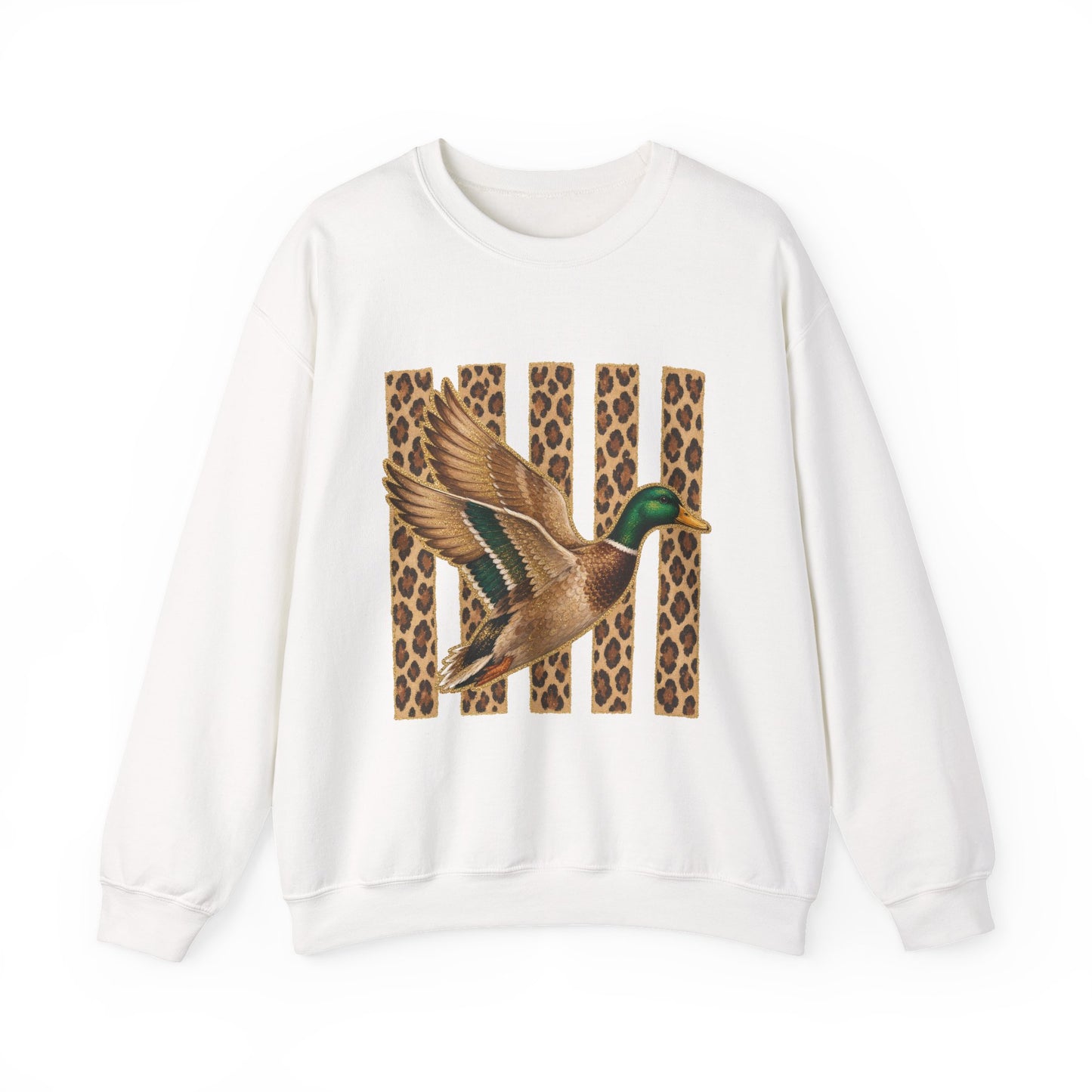 Duck & Leopard Stripe Crewneck Sweatshirt — Vintage Mallard Graphic