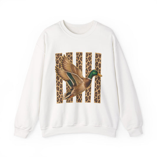 Duck & Leopard Stripe Crewneck Sweatshirt — Vintage Mallard Graphic