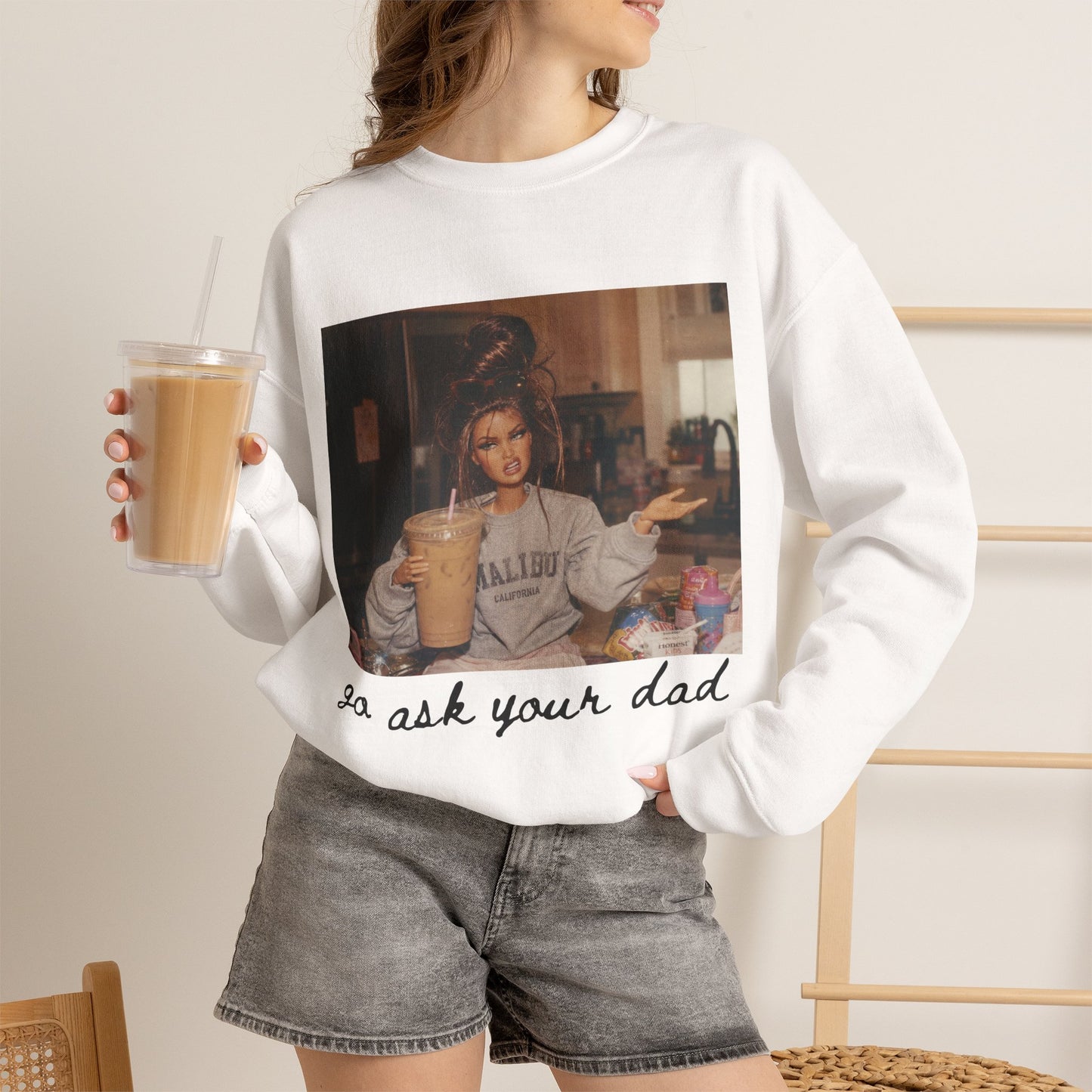 Crewneck Sweatshirt — Vintage Photo "go ask your dad" Cozy Pullover