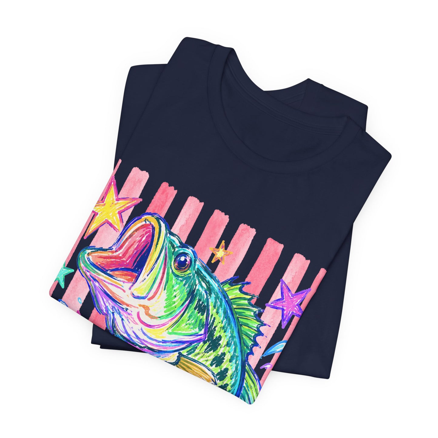 Bass Fishing Tee — Colorful Neon Largemouth Fish Graphic T-Shirt