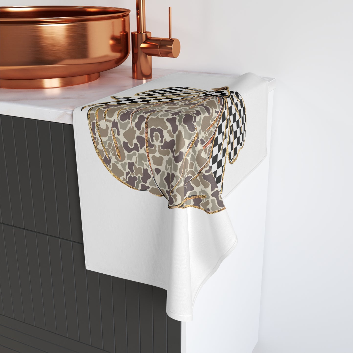 Autumn Camo Pumpkin Hand Towel with Bow — Fall Kitchen & Farmhouse Decor
