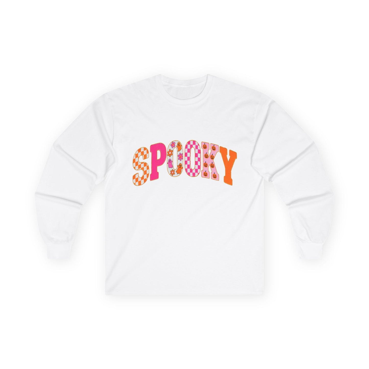 Spooky Colorblock Long Sleeve Tee — Retro Halloween Graphic