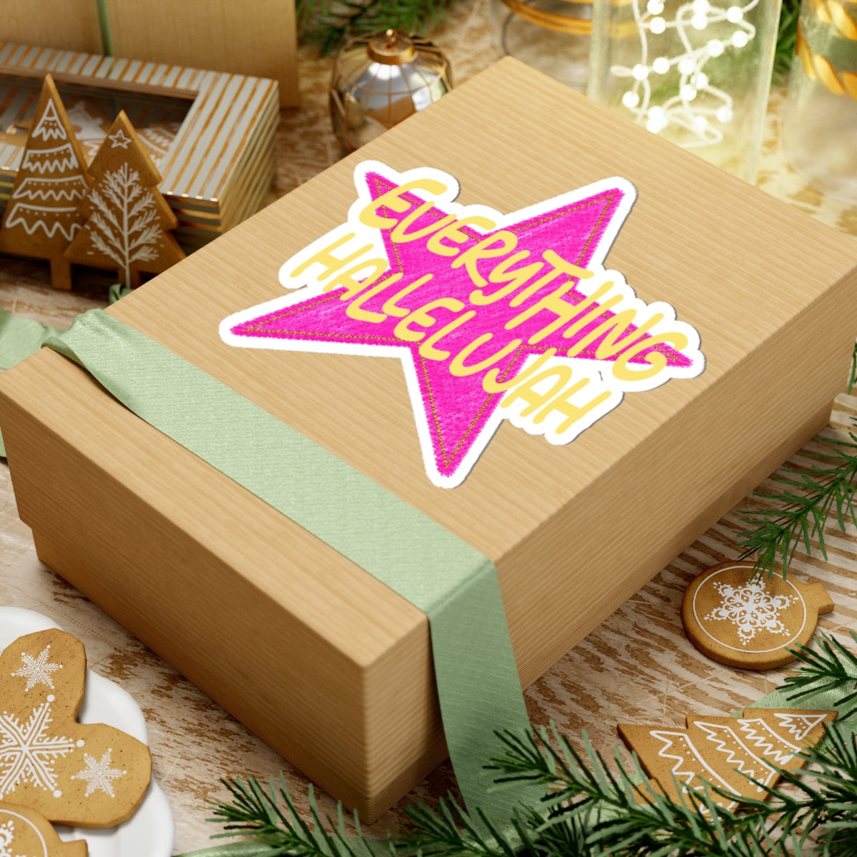 Everything Hallelujah Star Sticker — Pink Glitter Kiss-Cut Sticker