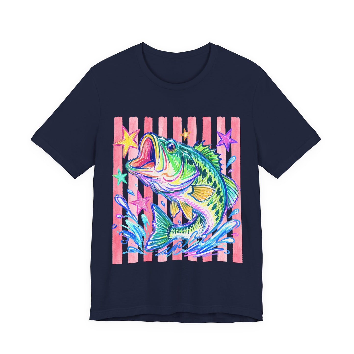Bass Fishing Tee — Colorful Neon Largemouth Fish Graphic T-Shirt