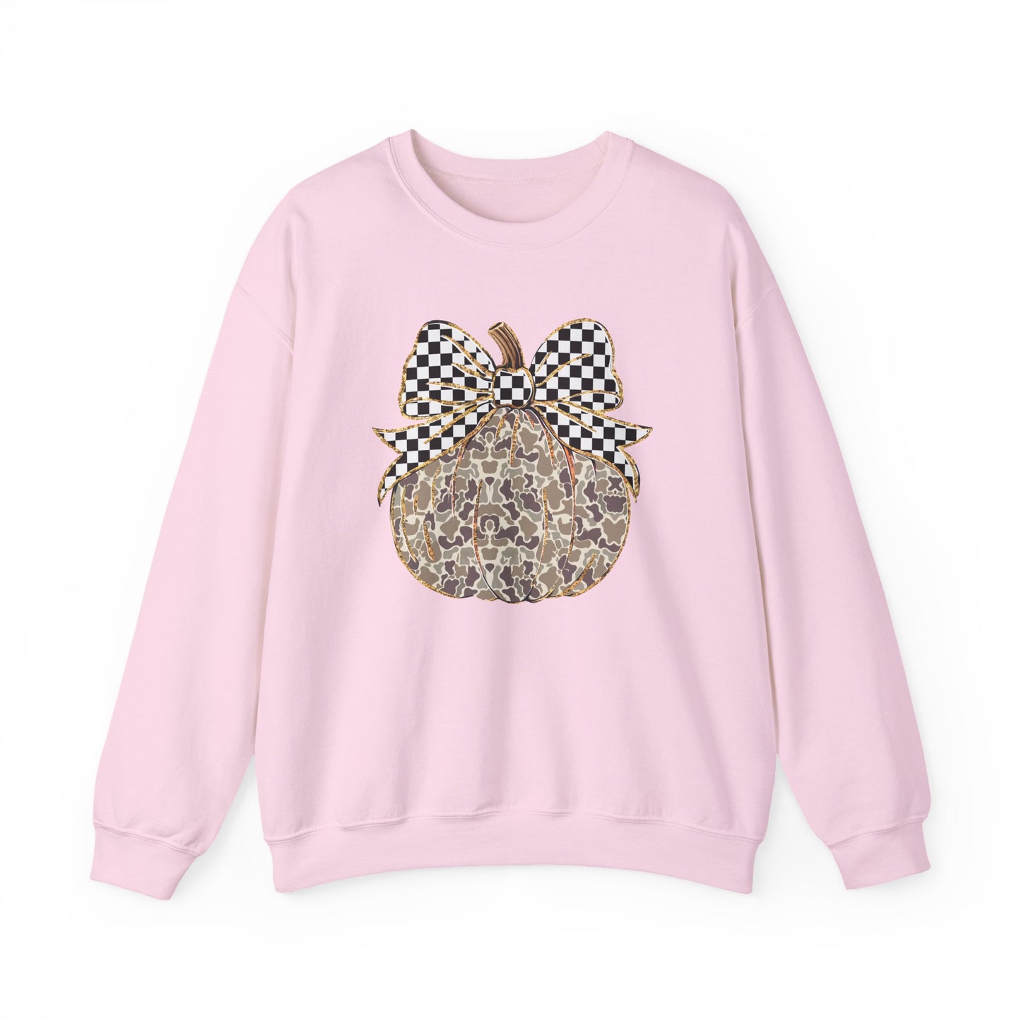 Leopard Print Pumpkin Crewneck Sweatshirt with Checkered Bow