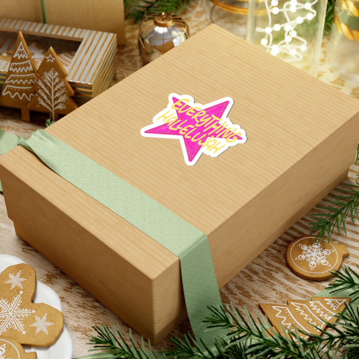 Everything Hallelujah Star Sticker — Pink Glitter Kiss-Cut Sticker