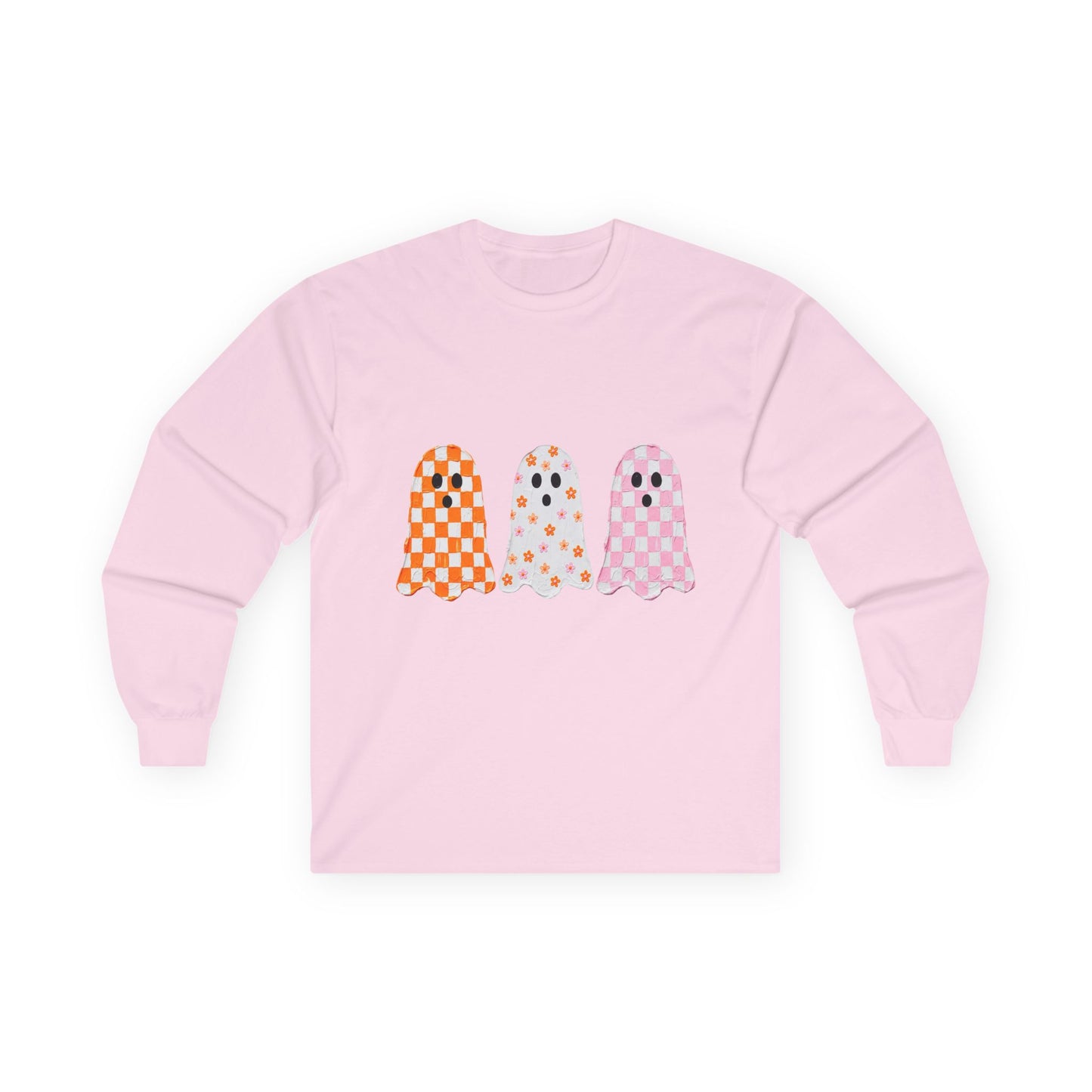 Checker Ghosts Long Sleeve Tee — Cute Halloween Graphic Shirt