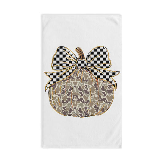 Autumn Camo Pumpkin Hand Towel with Bow — Fall Kitchen & Farmhouse Decor