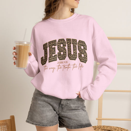Jesus Leopard Print Crewneck Sweatshirt - Faith Graphic Pullover