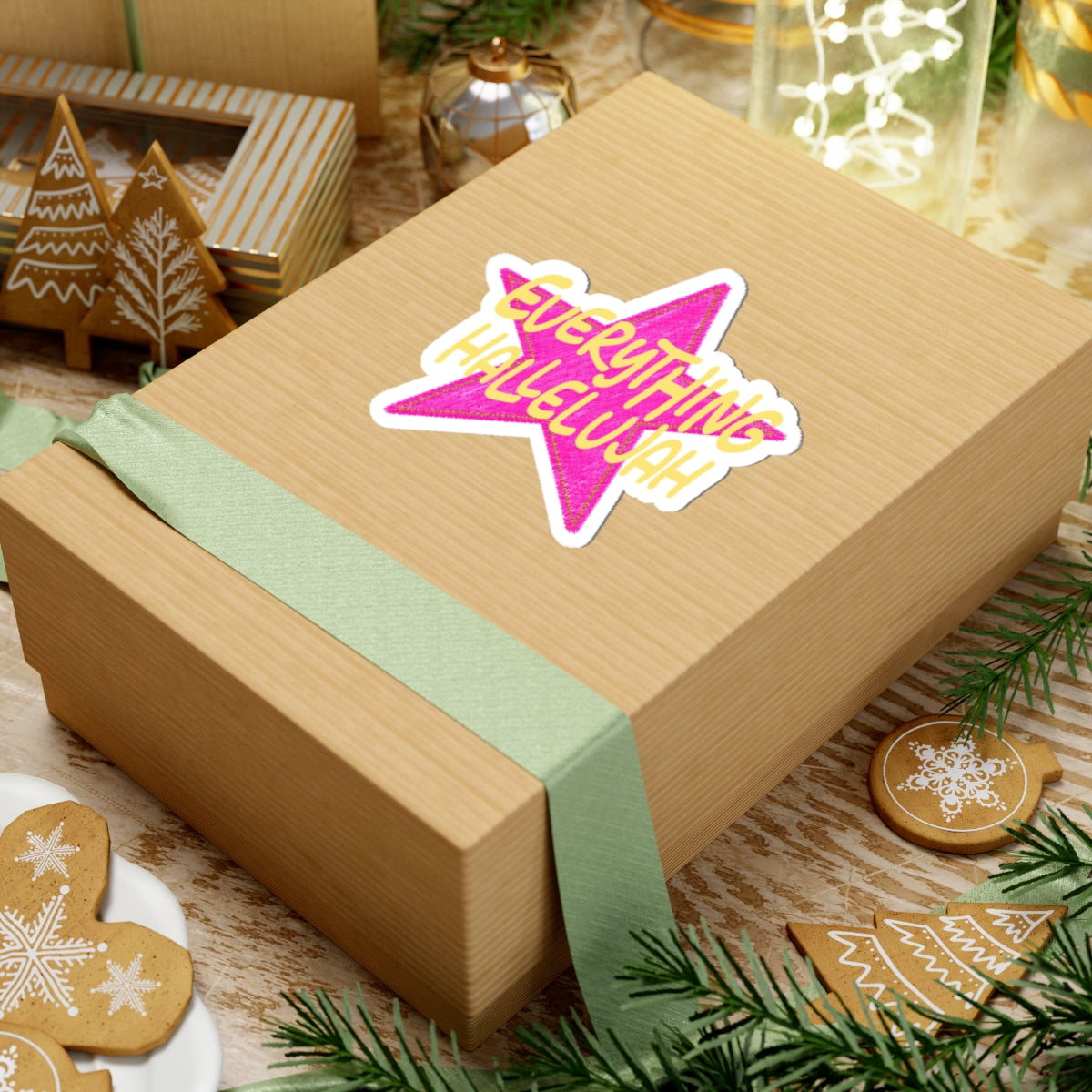Everything Hallelujah Star Sticker — Pink Glitter Kiss-Cut Sticker