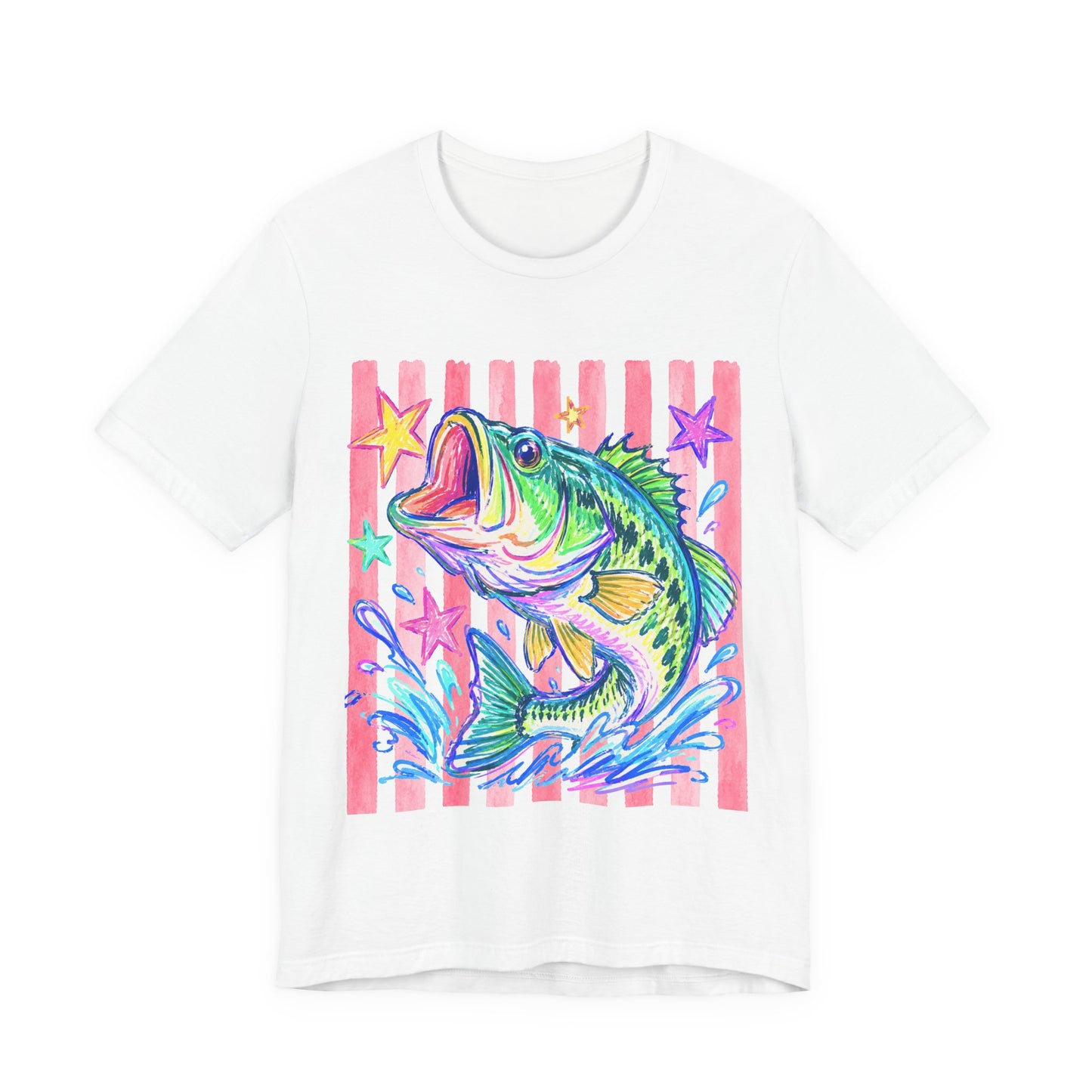 Bass Fishing Tee — Colorful Neon Largemouth Fish Graphic T-Shirt