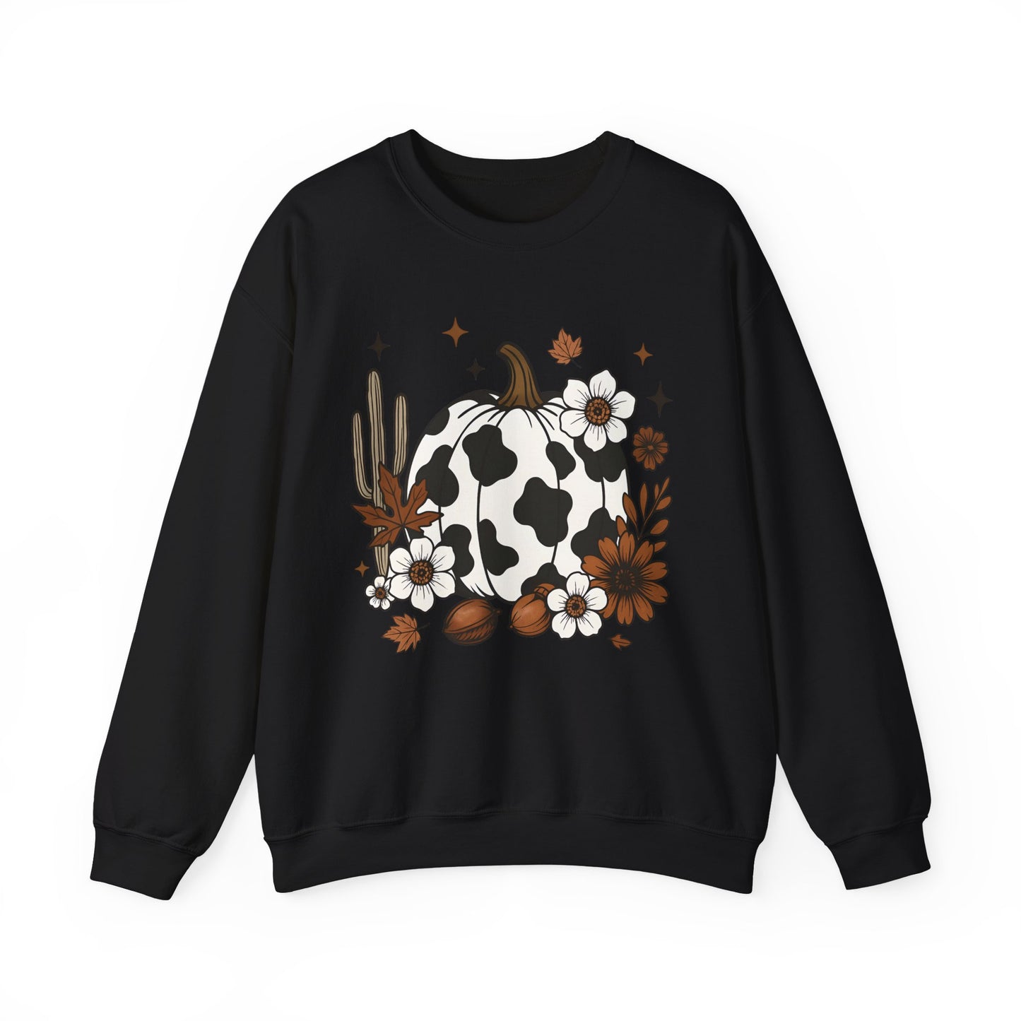 Cow Print Pumpkin Floral Sweatshirt — Fall Halloween Crewneck