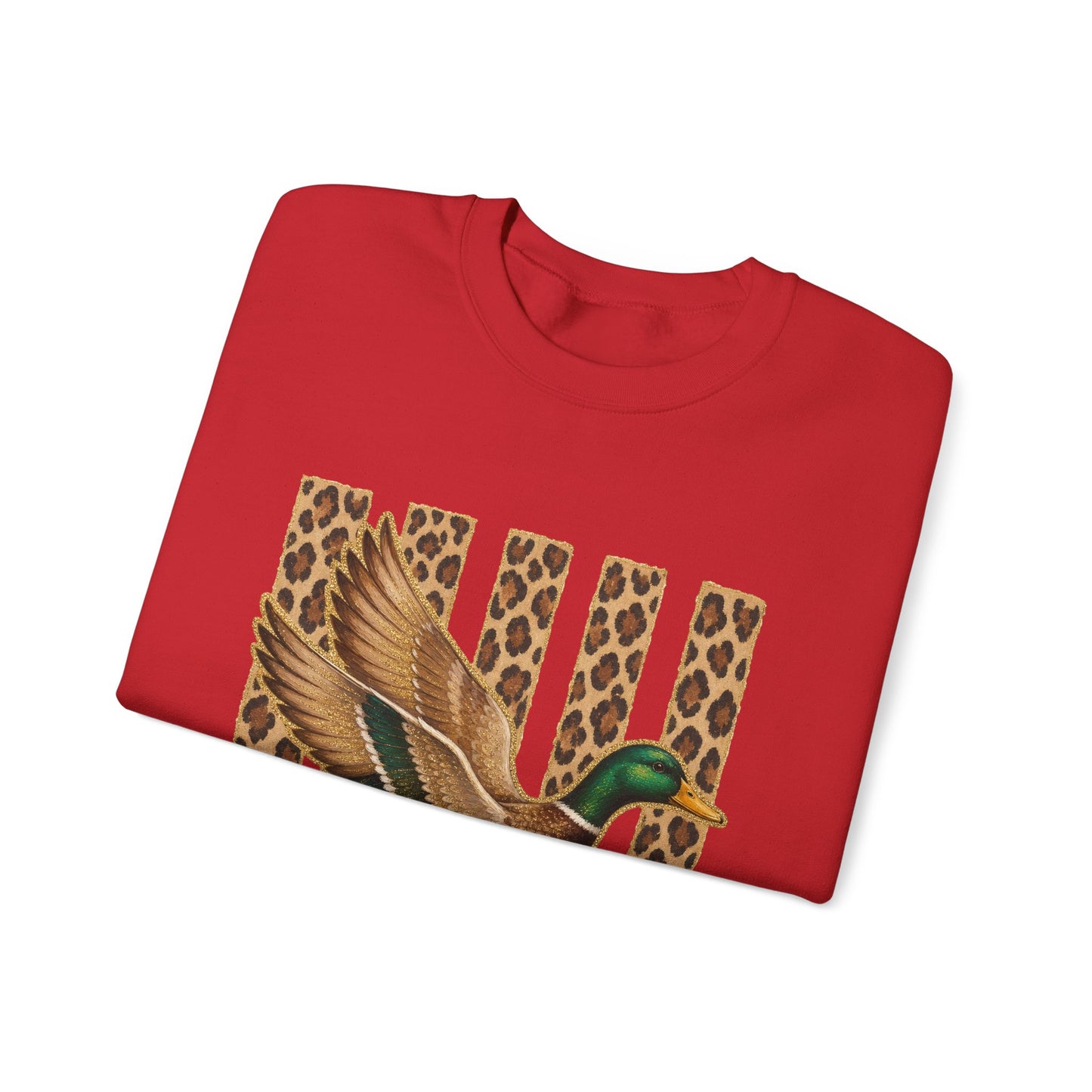 Duck & Leopard Stripe Crewneck Sweatshirt — Vintage Mallard Graphic