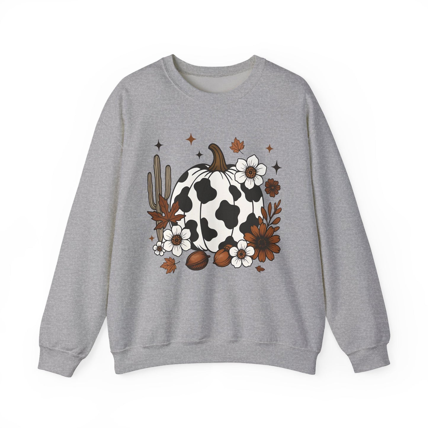Cow Print Pumpkin Floral Sweatshirt — Fall Halloween Crewneck