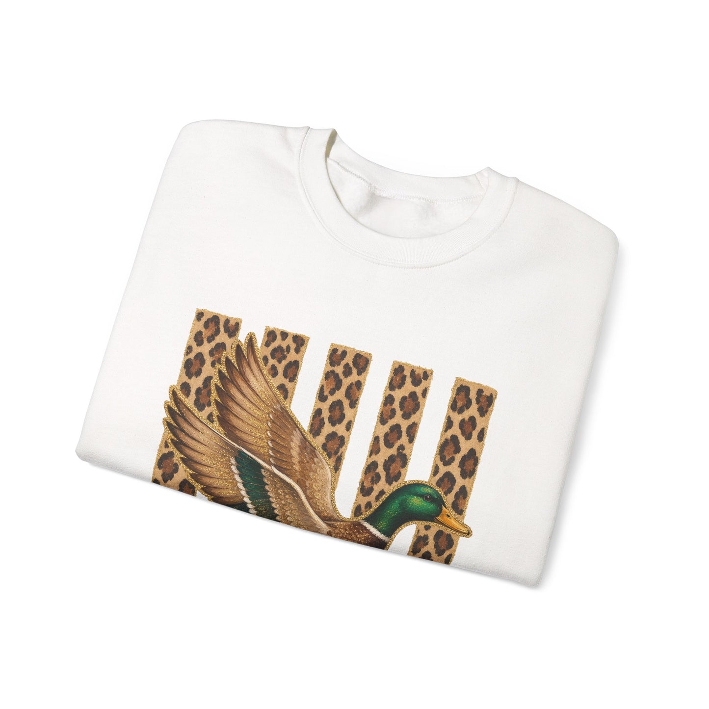 Duck & Leopard Stripe Crewneck Sweatshirt — Vintage Mallard Graphic