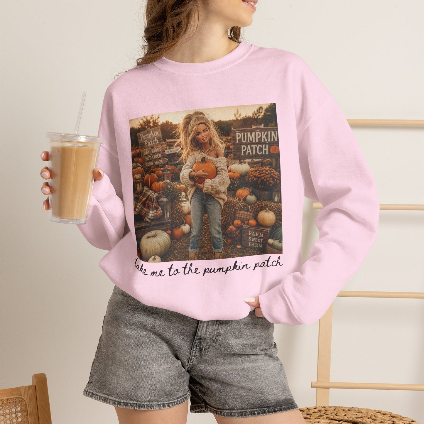 Crewneck Sweatshirt — "Take Me to the Pumpkin Patch" Autumn Graphic