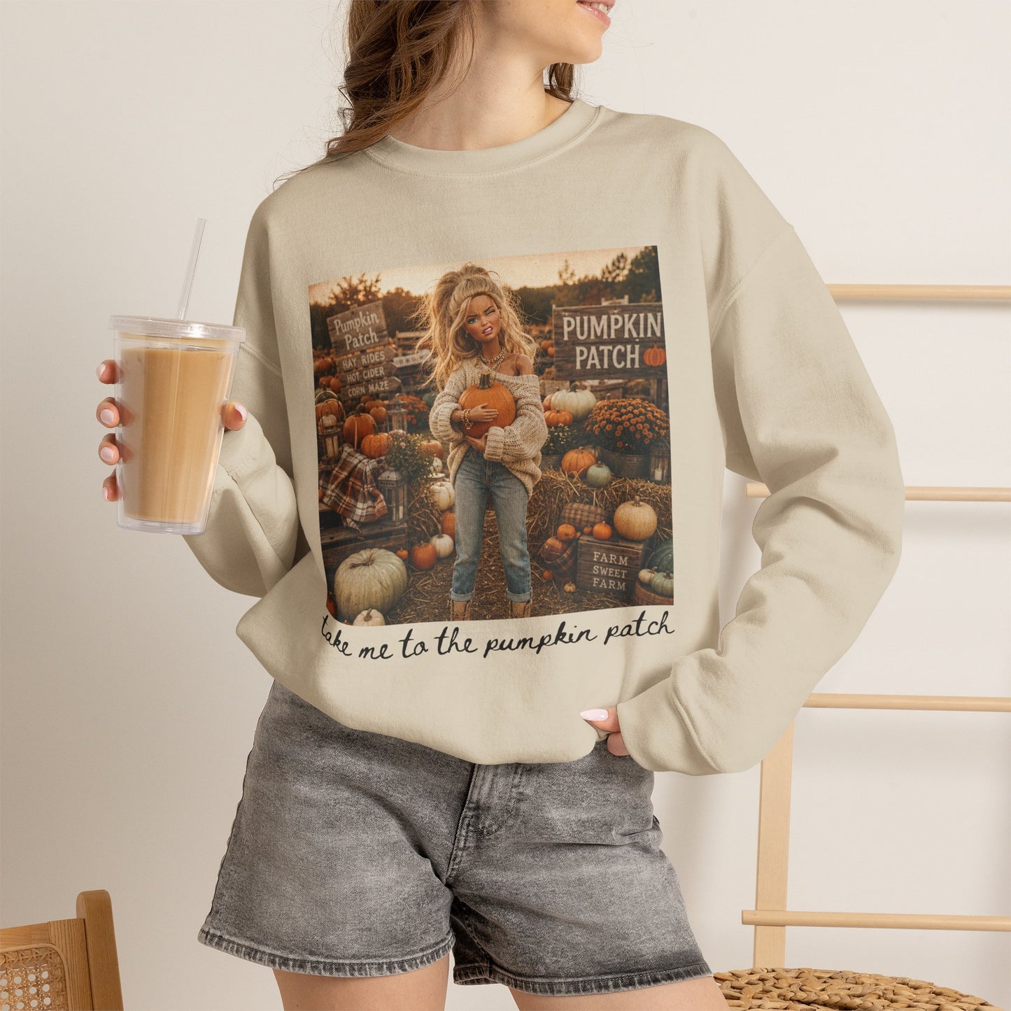 Crewneck Sweatshirt — "Take Me to the Pumpkin Patch" Autumn Graphic