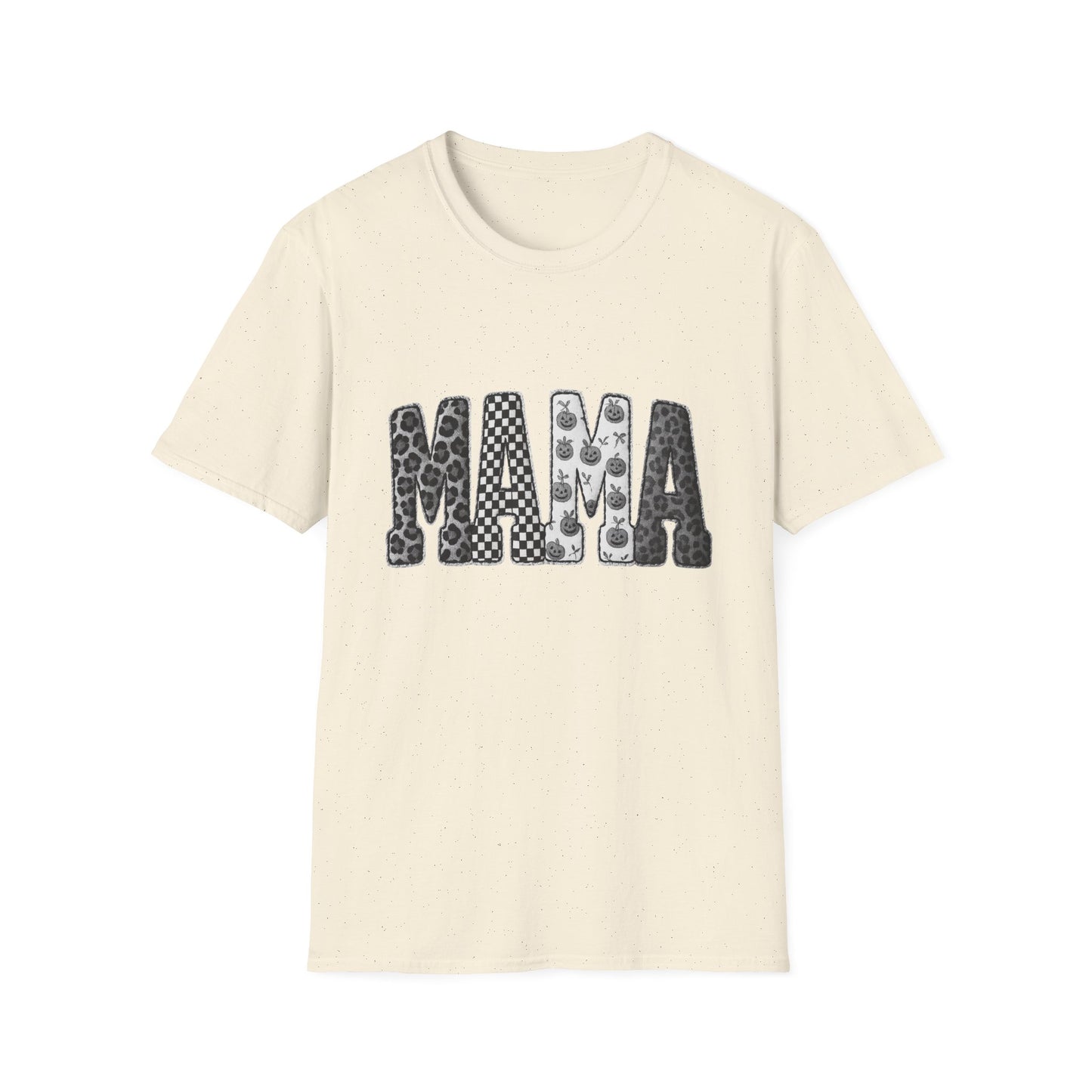 Mama Graphic T‑Shirt — Patterned Leopard, Checker & Floral Lettering
