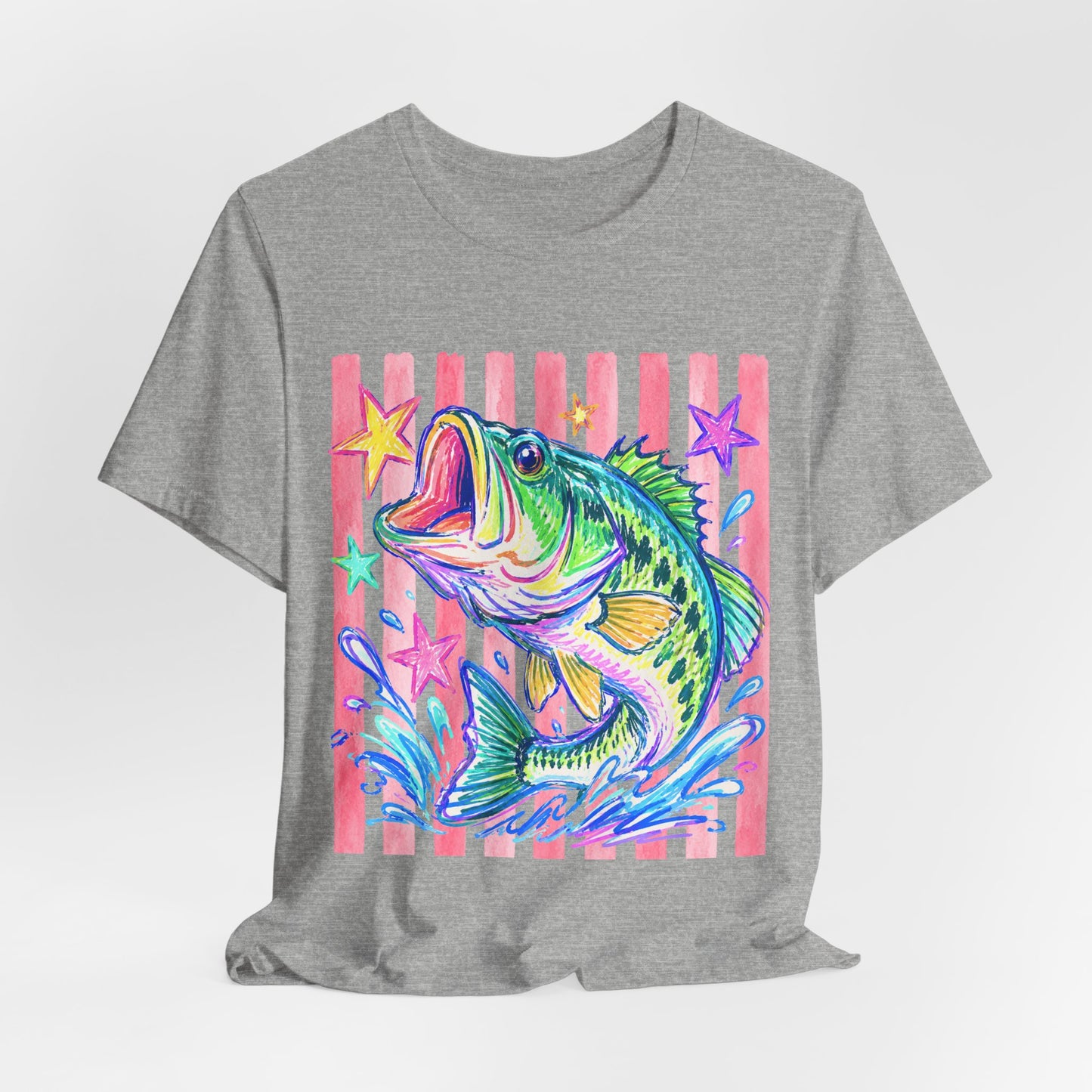 Bass Fishing Tee — Colorful Neon Largemouth Fish Graphic T-Shirt