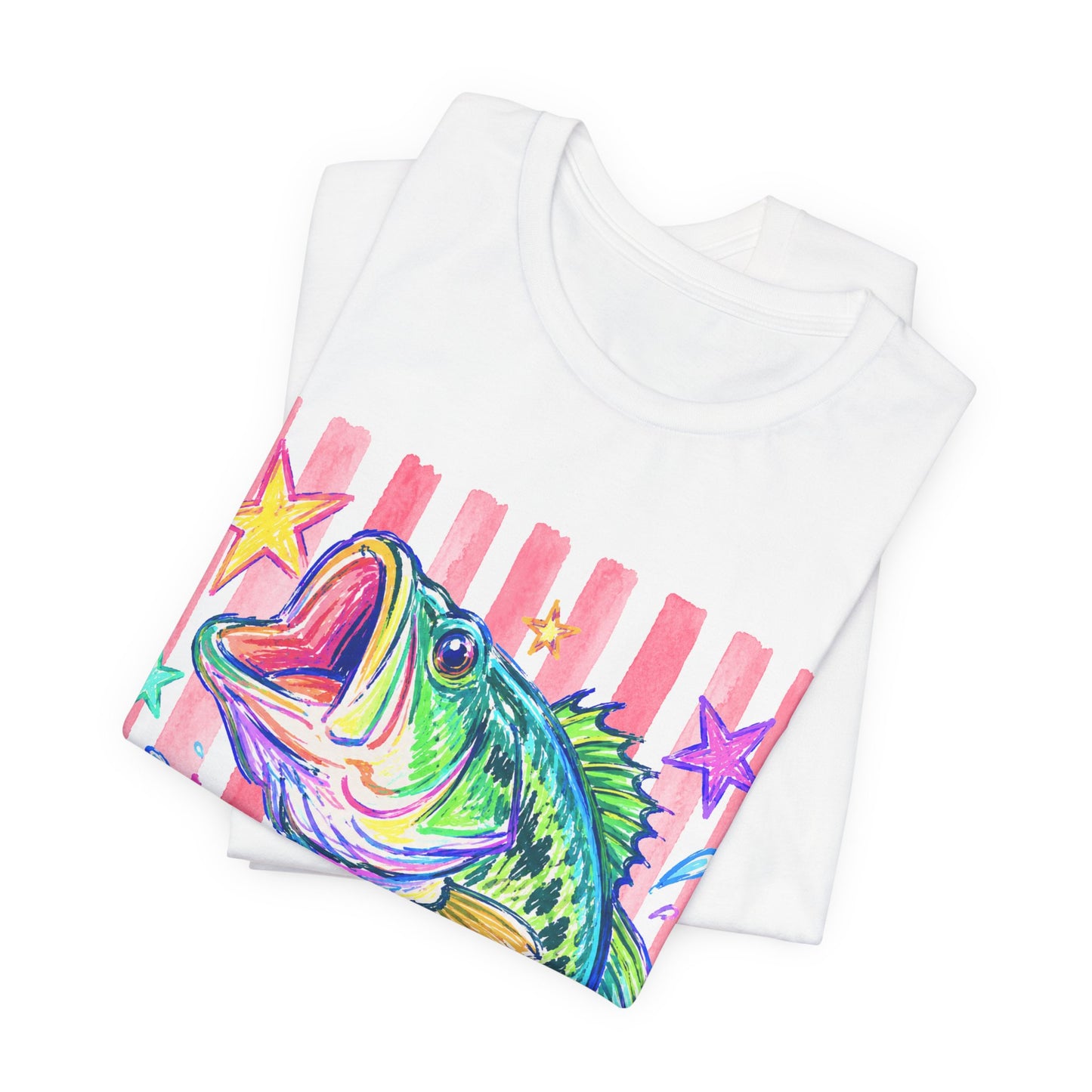 Bass Fishing Tee — Colorful Neon Largemouth Fish Graphic T-Shirt