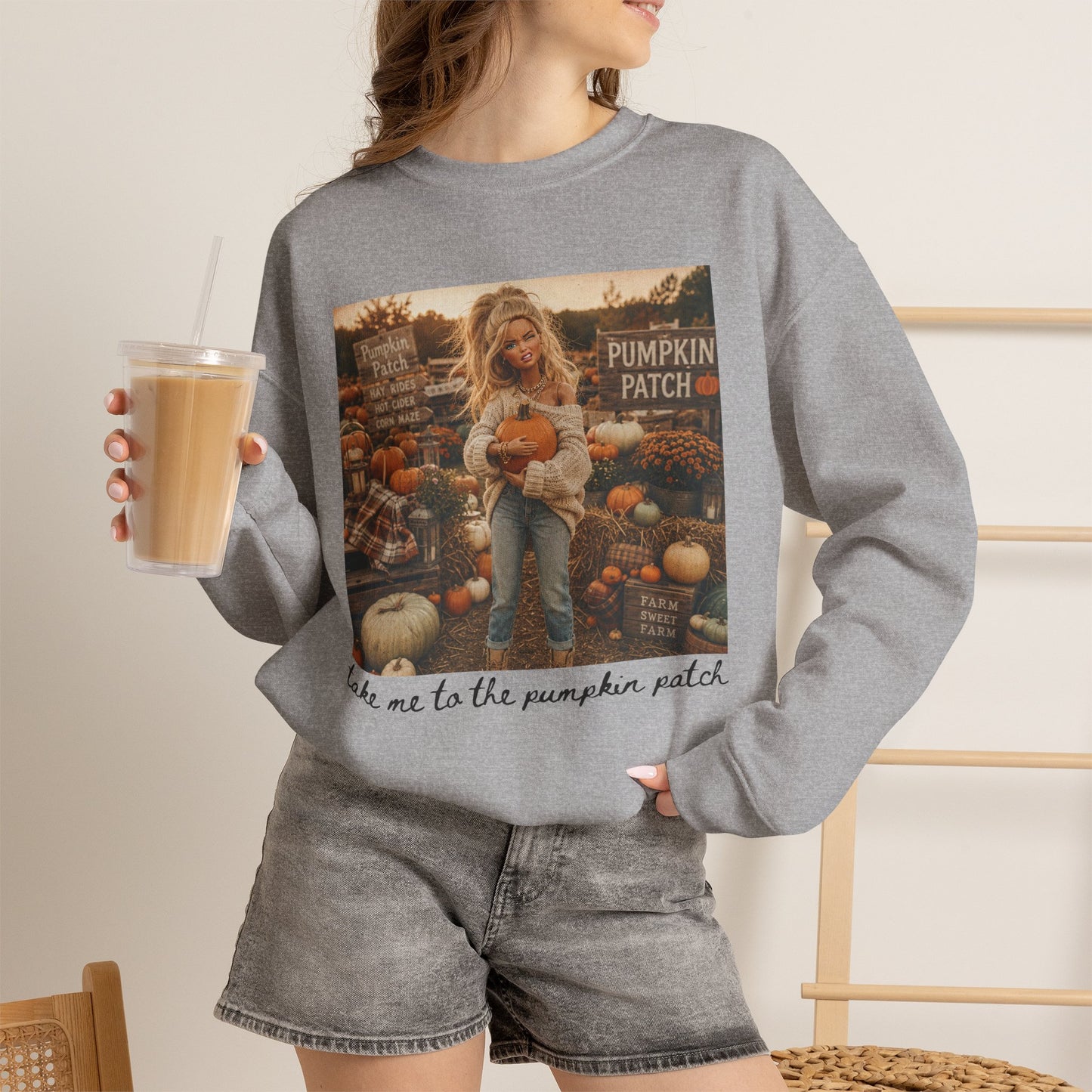 Crewneck Sweatshirt — "Take Me to the Pumpkin Patch" Autumn Graphic