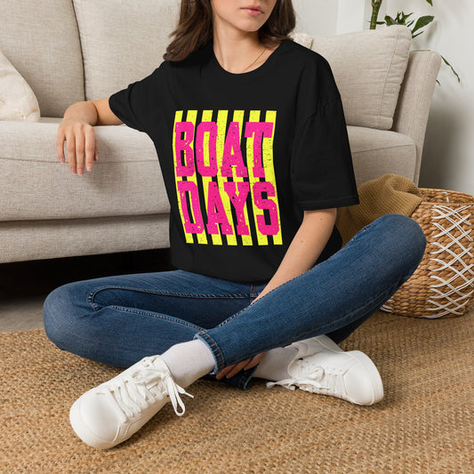 Boat Days T-Shirt — Retro Neon Striped Summer Tee