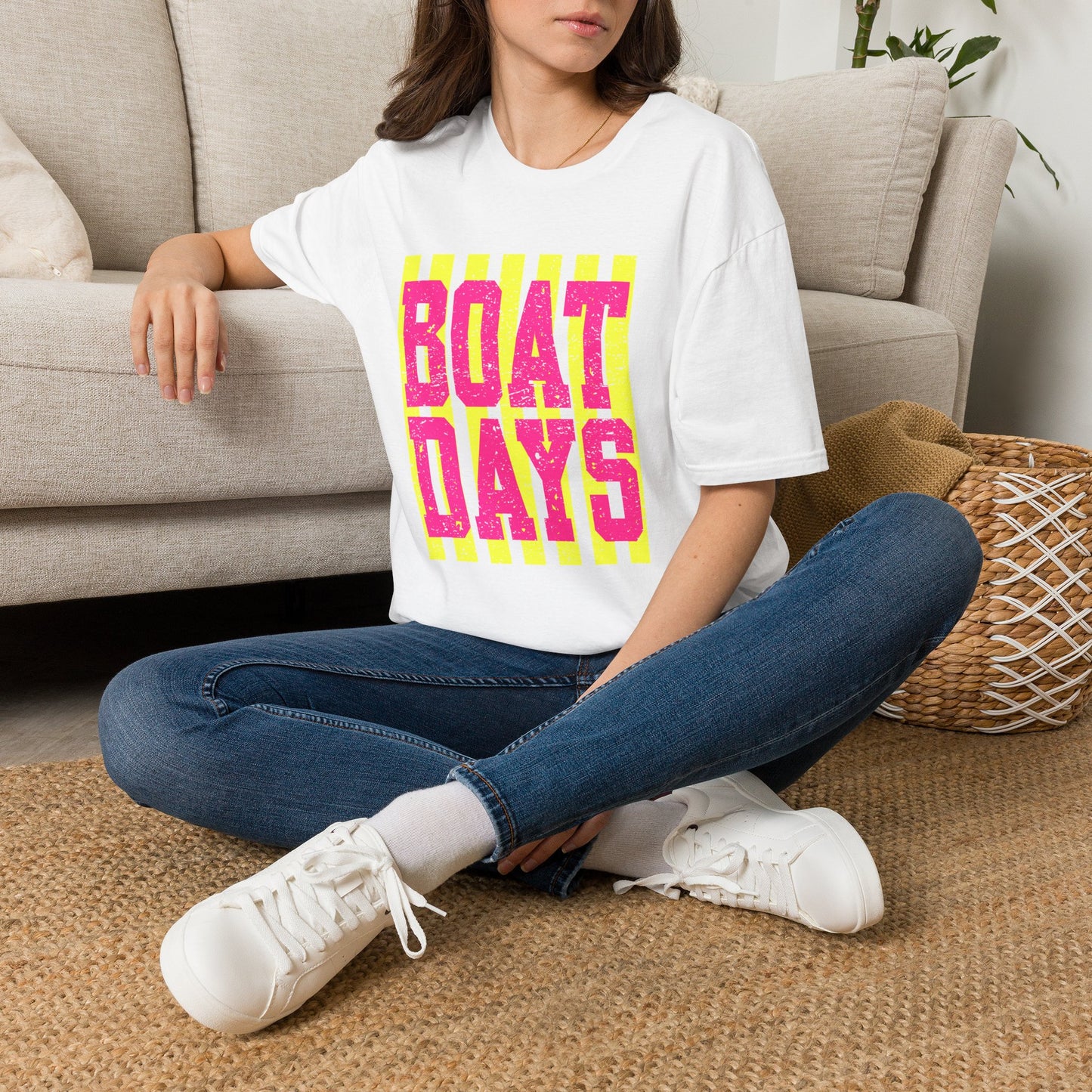 Boat Days T-Shirt — Retro Neon Striped Summer Tee