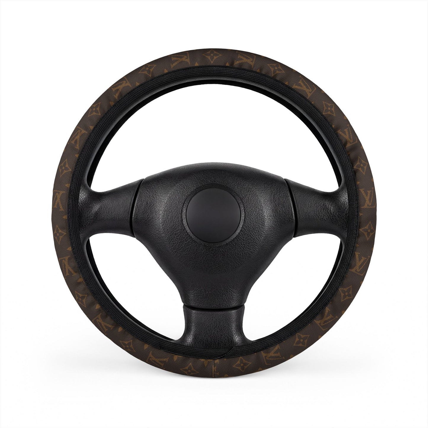 Louis Inspired Brown Steering Wheel Cover — Luxury Brown Pattern