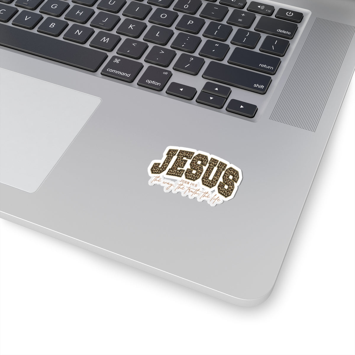 Jesus Leopard Print Kiss-Cut Sticker — "John 14:6 The Way, The Truth, The Life"