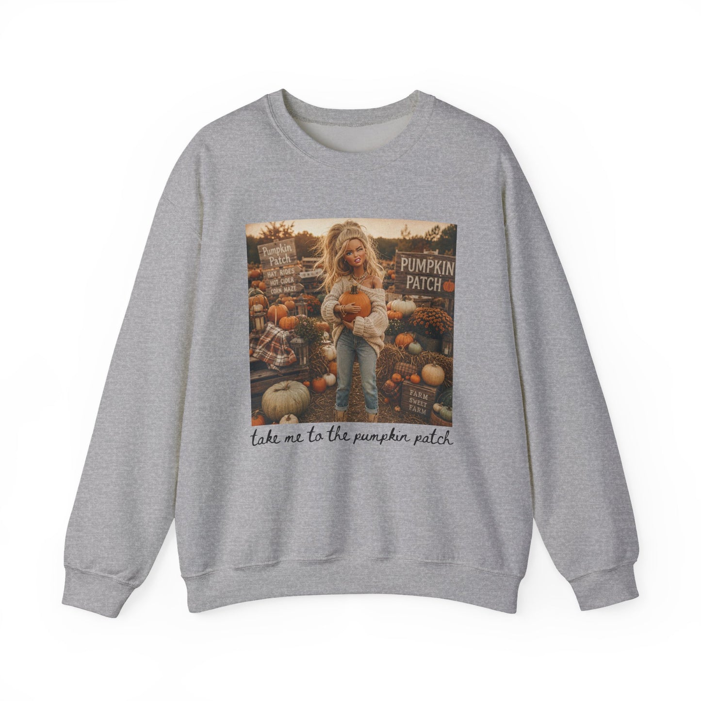 Crewneck Sweatshirt — "Take Me to the Pumpkin Patch" Autumn Graphic