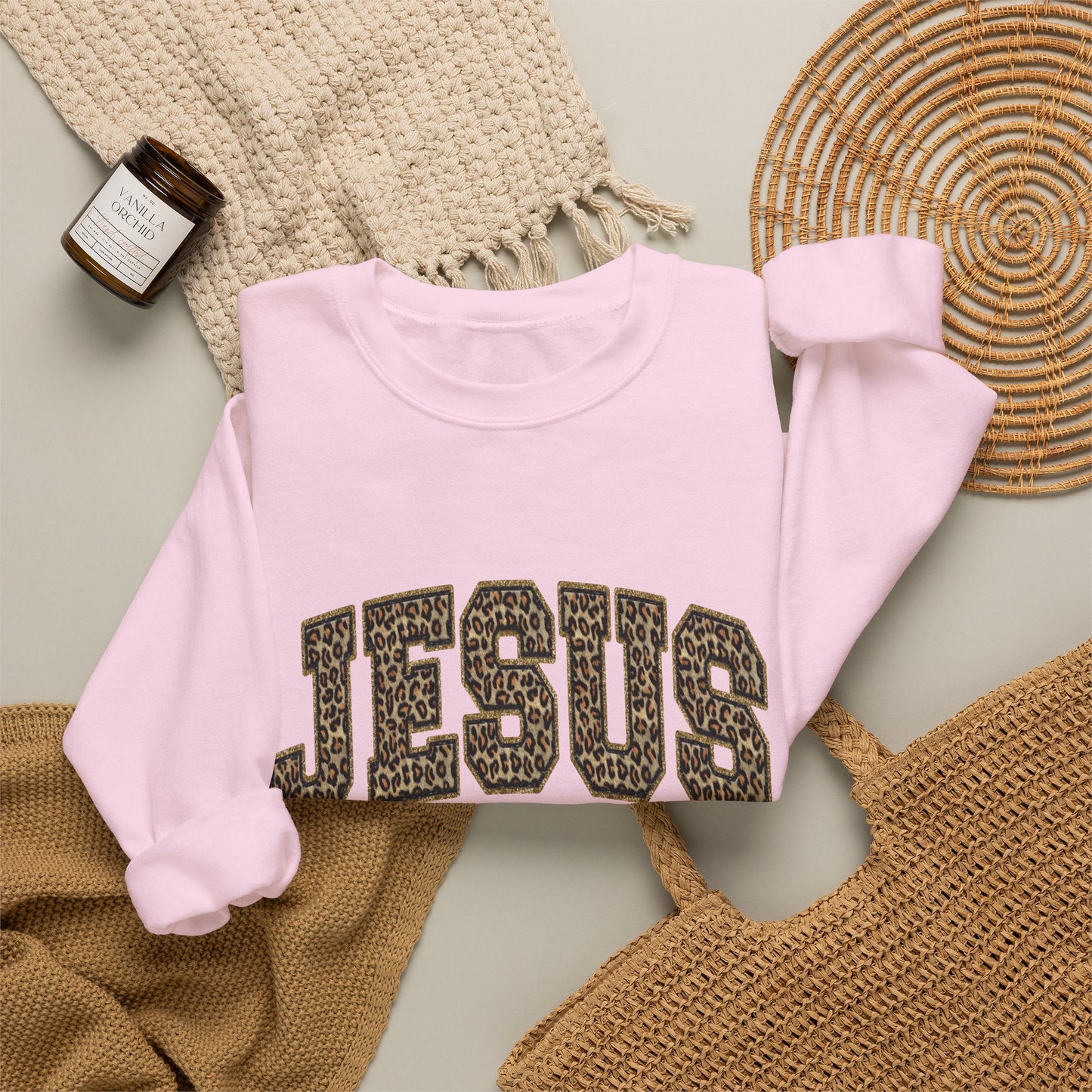 Jesus Leopard Print Crewneck Sweatshirt - Faith Graphic Pullover