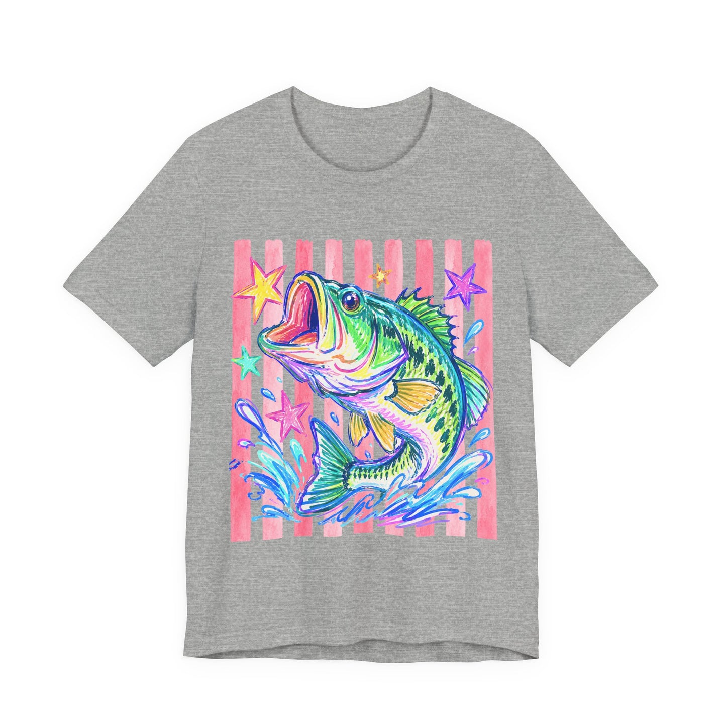 Bass Fishing Tee — Colorful Neon Largemouth Fish Graphic T-Shirt