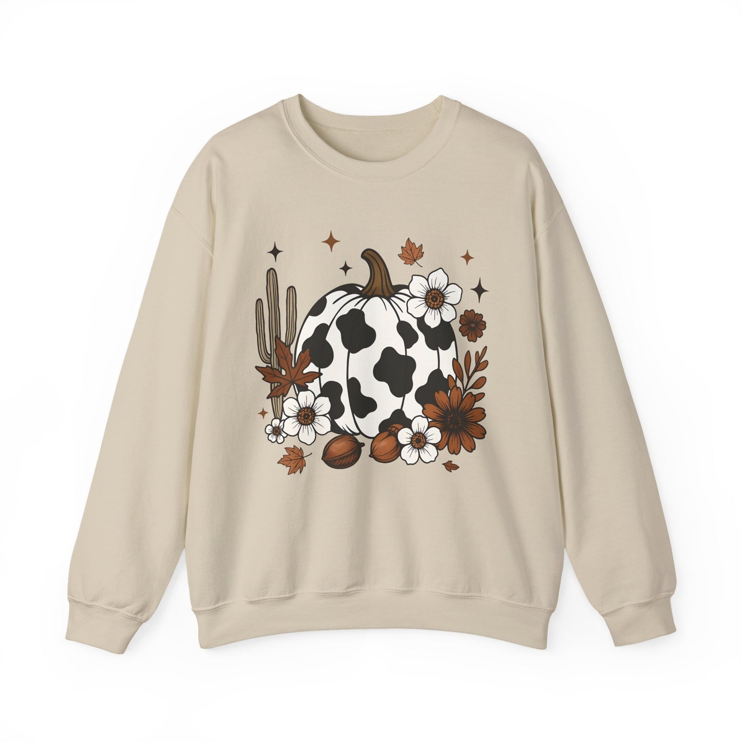 Cow Print Pumpkin Floral Sweatshirt — Fall Halloween Crewneck