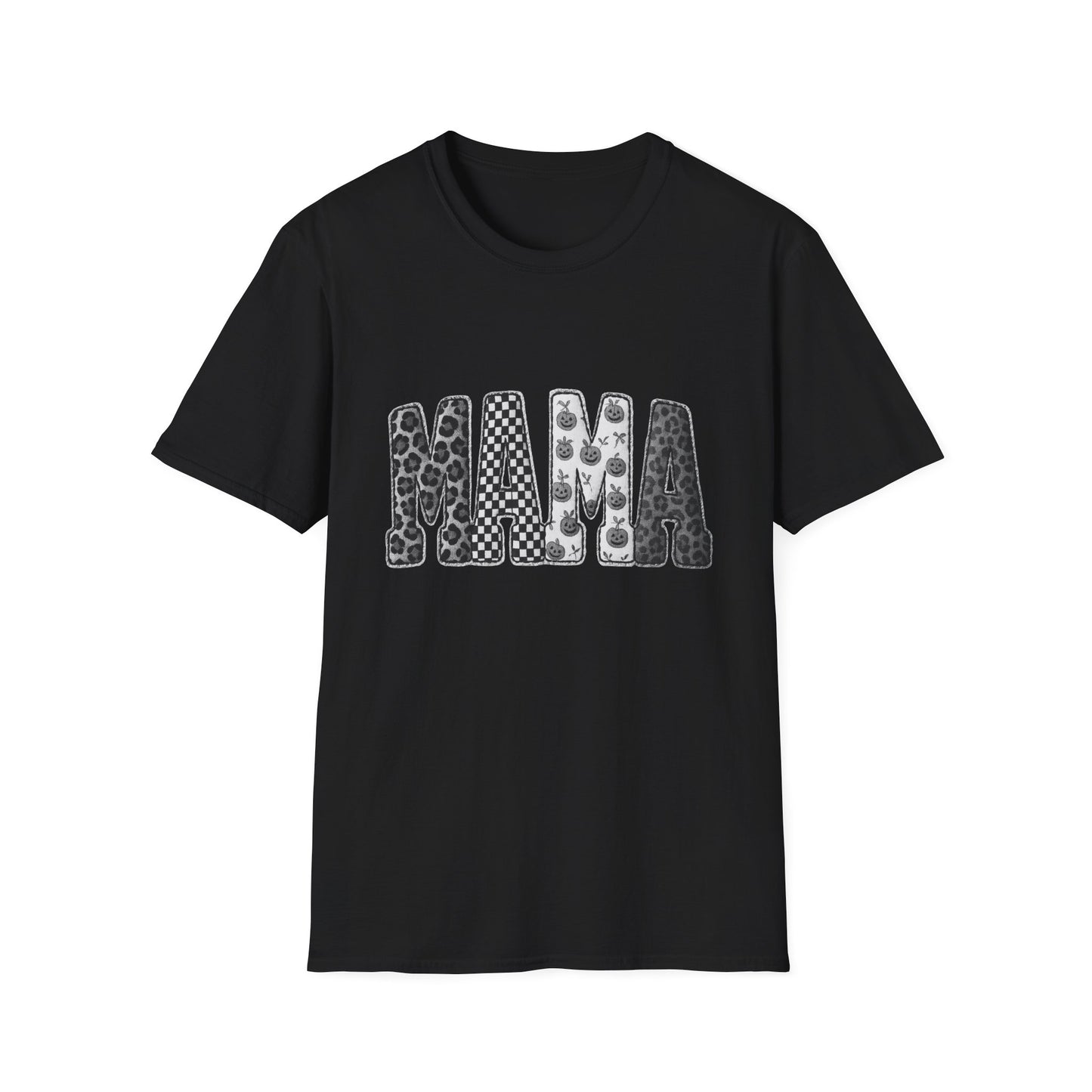Mama Graphic T‑Shirt — Patterned Leopard, Checker & Floral Lettering