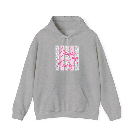 Jesus Is King Hoodie — Pastel Striped Christian Faith Sweatshirt