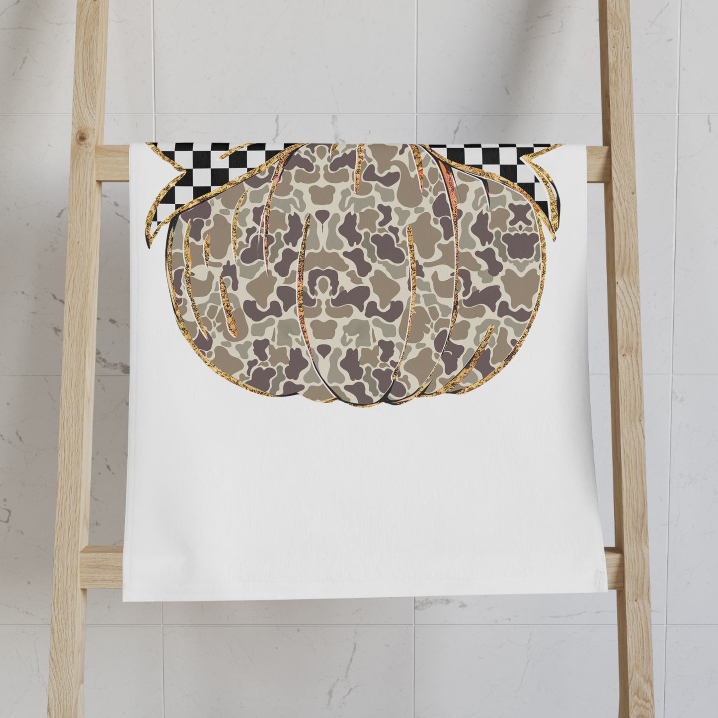 Autumn Camo Pumpkin Hand Towel with Bow — Fall Kitchen & Farmhouse Decor