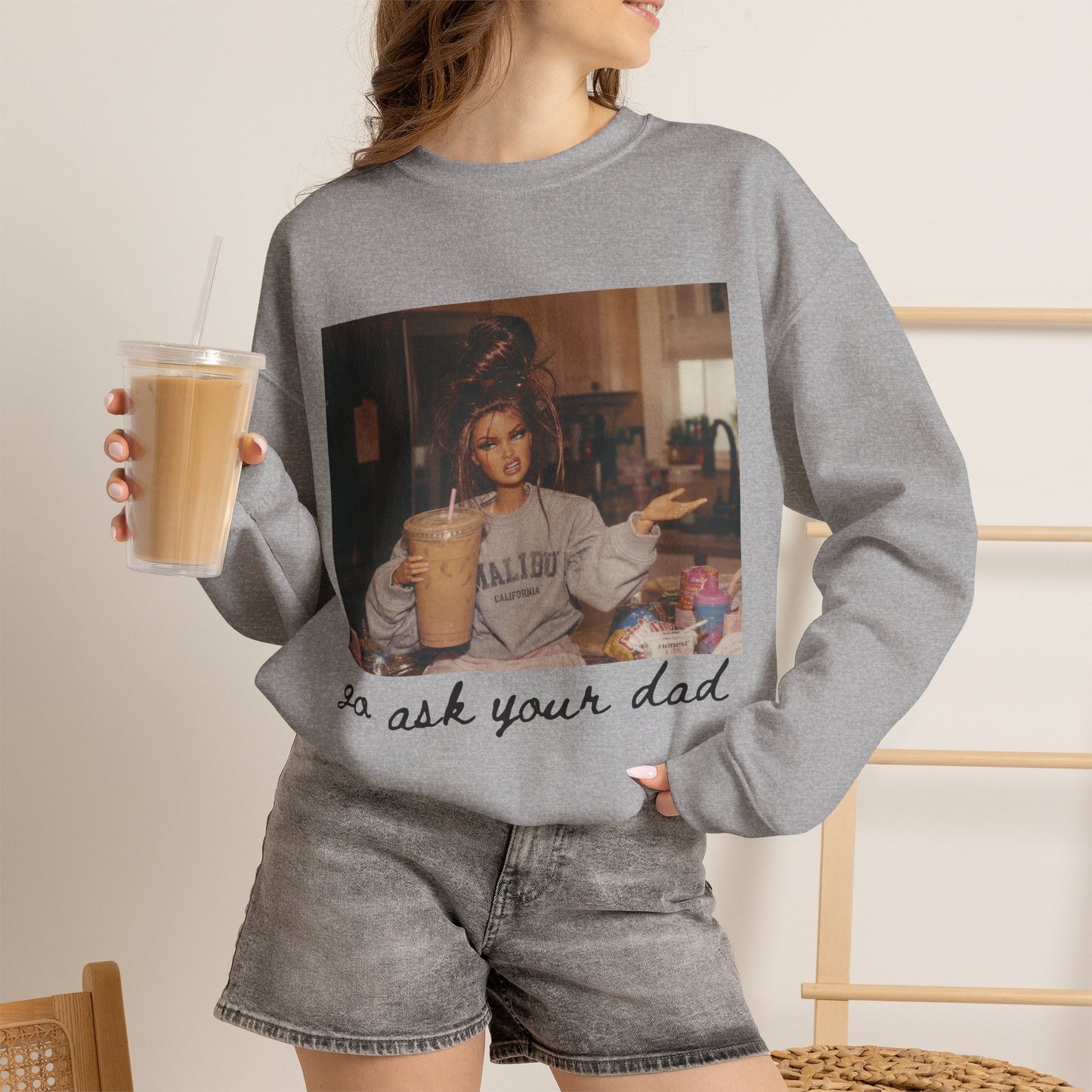Crewneck Sweatshirt — Vintage Photo "go ask your dad" Cozy Pullover